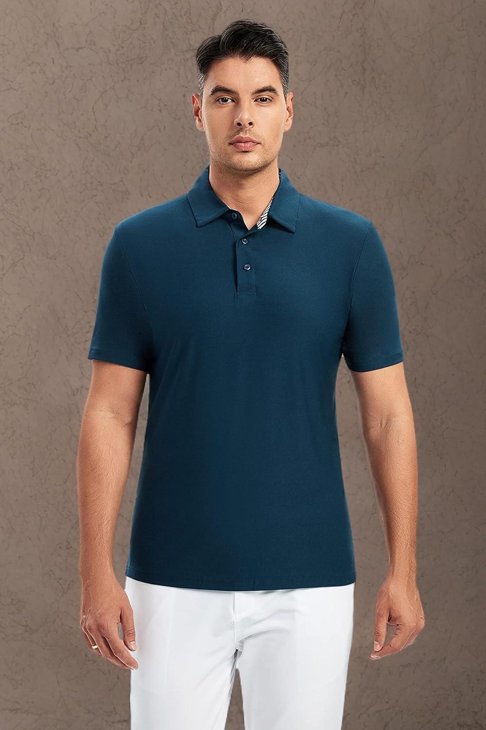 imageSAMERM Golf Shirts for Men Dry Fit Short Sleeve Mens Golf Shirt Performance Moisture Wicking Polo Shirts for MenNavy7