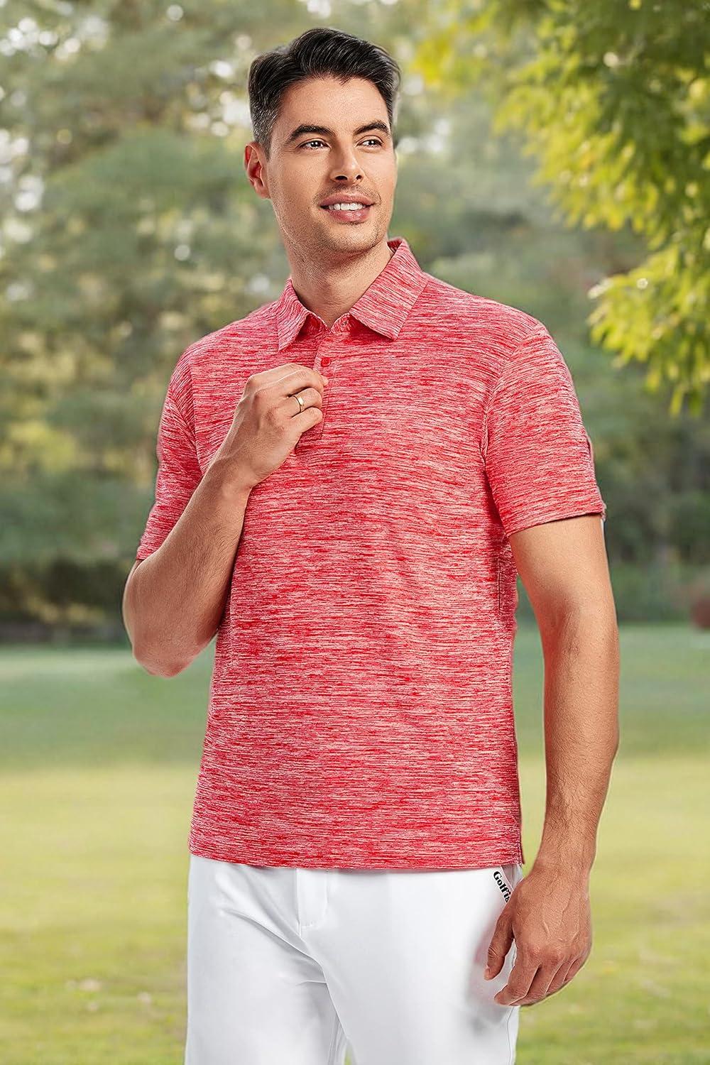 imageSAMERM Golf Shirts for Men Dry Fit Short Sleeve Mens Golf Shirt Performance Moisture Wicking Polo Shirts for MenRed01