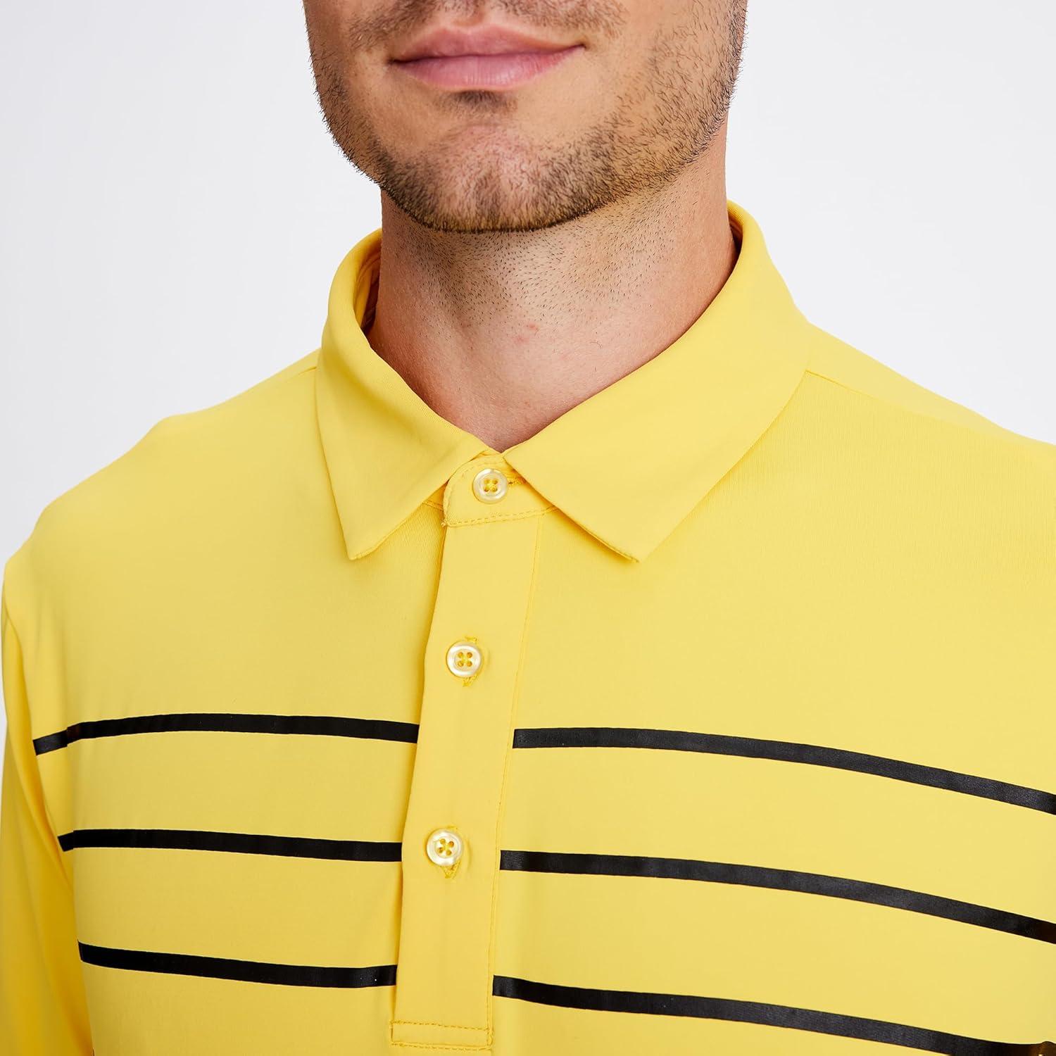 imageSAMERM Golf Shirts for Men Dry Fit Short Sleeve Mens Golf Shirt Striped Performance Moisture Wicking Polo Shirts for MenYellow L