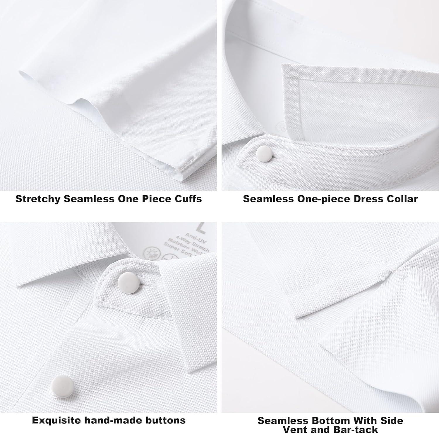 imageSAMERM Golf Shirts for Men HighElastic Dry Fit Short Sleeve Seamless Moisture Wicking Cooling Feel Solid Mens Polo ShirtWhite XL