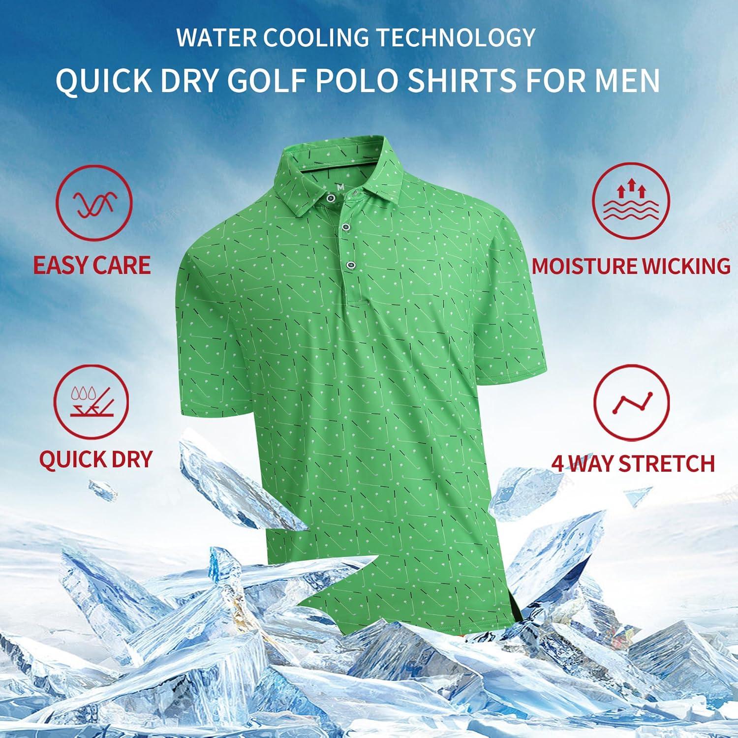 imageSAMERM Golf Shirts for Men Super Stretch Jacquard Dry Fit Golf Polo Moisture Wicking Short Sleeve Polo Shirts for MenGreen Golf Club Shirt