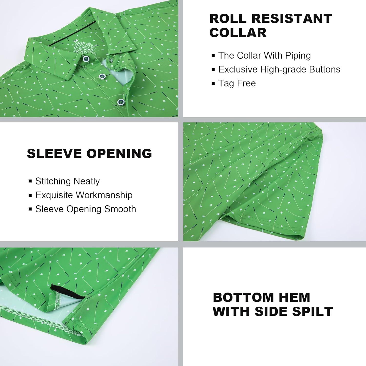 imageSAMERM Golf Shirts for Men Super Stretch Jacquard Dry Fit Golf Polo Moisture Wicking Short Sleeve Polo Shirts for MenGreen Golf Club Shirt