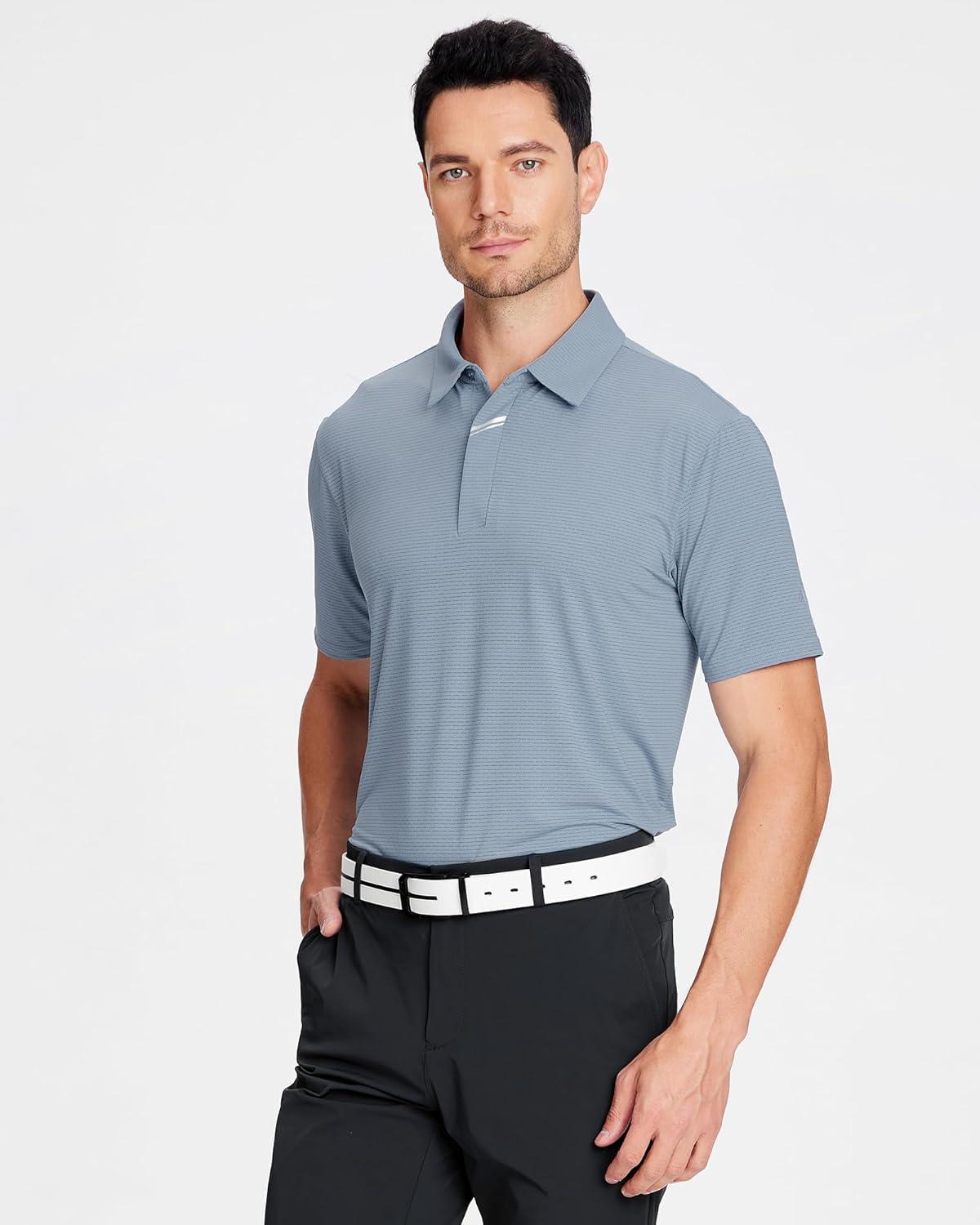 imageSAMERM Golf Shirts for Men Super Stretch Jacquard Dry Fit Golf Polo Moisture Wicking Short Sleeve Polo Shirts for MenGrey Jacquard Golf Polo