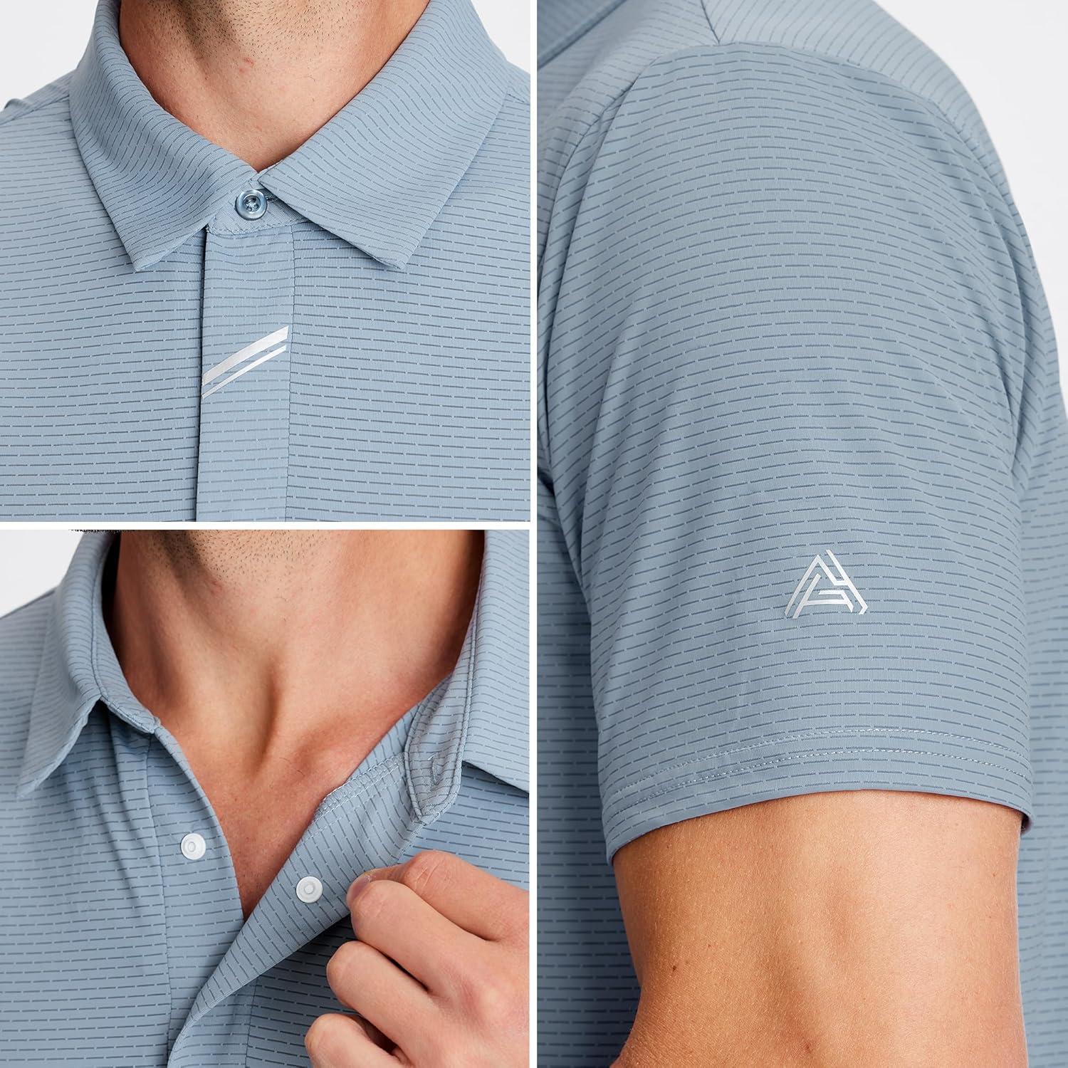 imageSAMERM Golf Shirts for Men Super Stretch Jacquard Dry Fit Golf Polo Moisture Wicking Short Sleeve Polo Shirts for MenGrey Jacquard Golf Polo