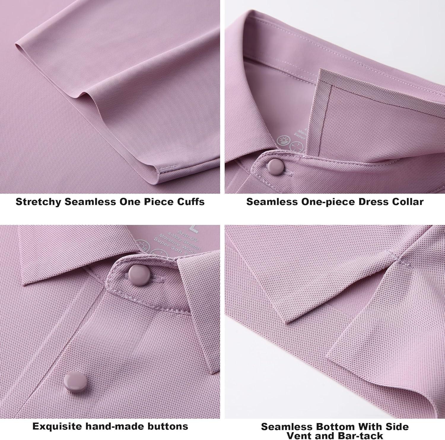 imageSAMERM Golf Shirts for Men Super Stretch Jacquard Dry Fit Golf Polo Moisture Wicking Short Sleeve Polo Shirts for MenLilac Seamless Polo