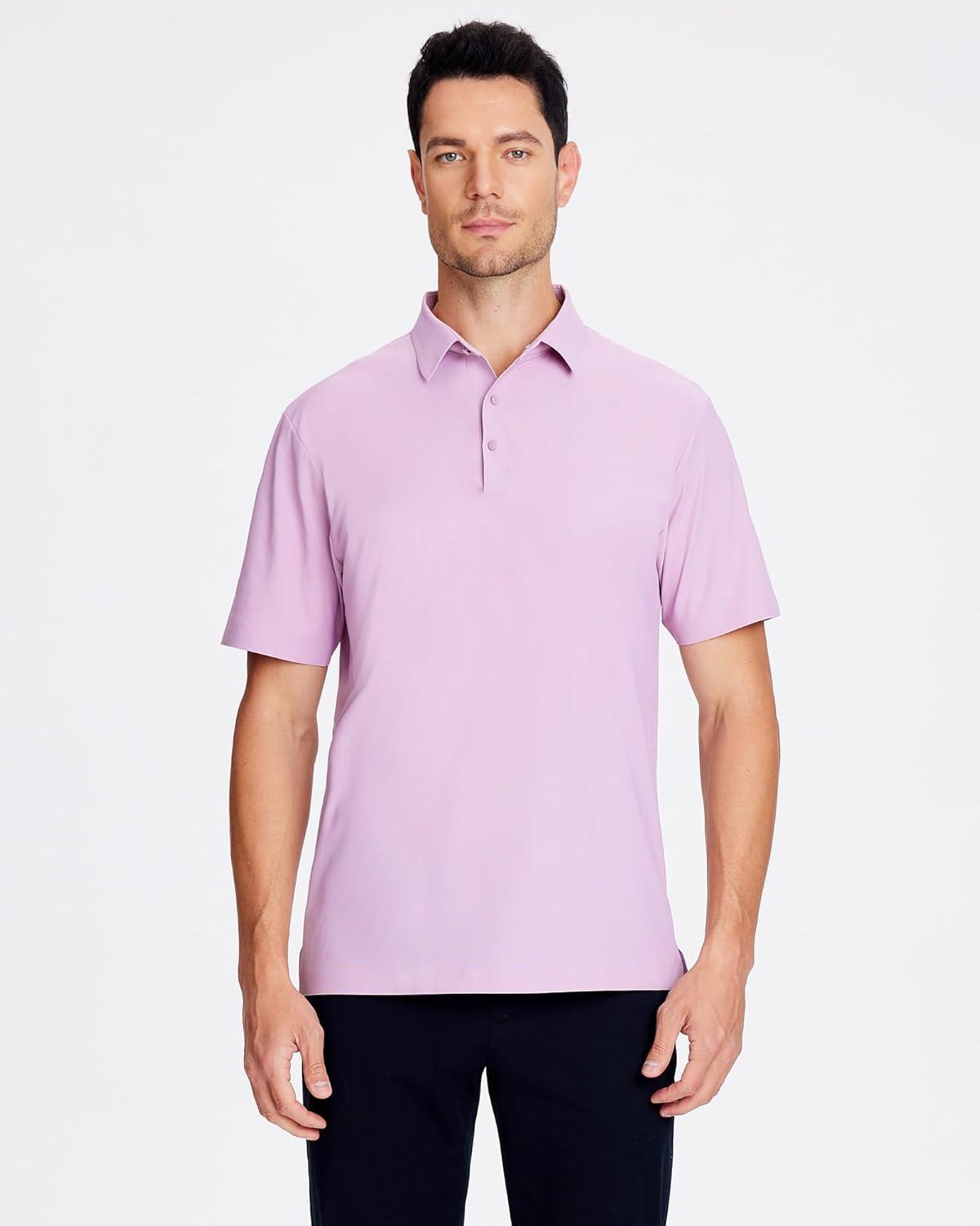 imageSAMERM Golf Shirts for Men Super Stretch Jacquard Dry Fit Golf Polo Moisture Wicking Short Sleeve Polo Shirts for MenLilac Seamless Polo