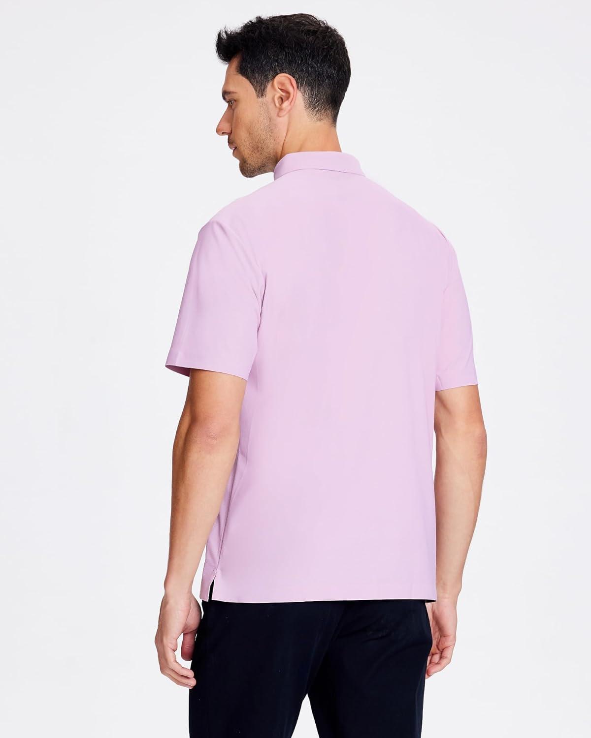 imageSAMERM Golf Shirts for Men Super Stretch Jacquard Dry Fit Golf Polo Moisture Wicking Short Sleeve Polo Shirts for MenLilac Seamless Polo