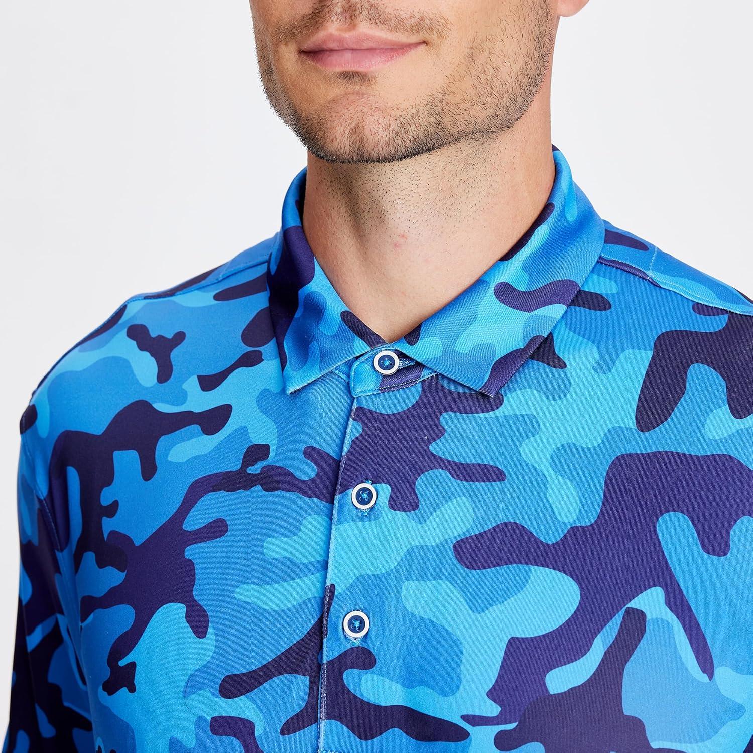 imageSAMERM Golf Shirts for Men Super Stretch Jacquard Dry Fit Golf Polo Moisture Wicking Short Sleeve Polo Shirts for MenNavy Camouflage Polo