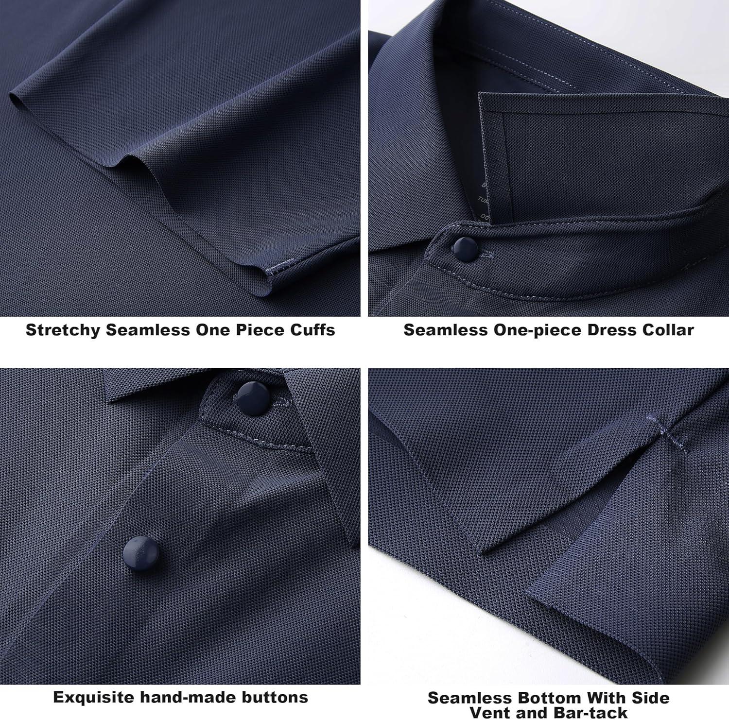 imageSAMERM Golf Shirts for Men Super Stretch Jacquard Dry Fit Golf Polo Moisture Wicking Short Sleeve Polo Shirts for MenNavy Seamless Polo