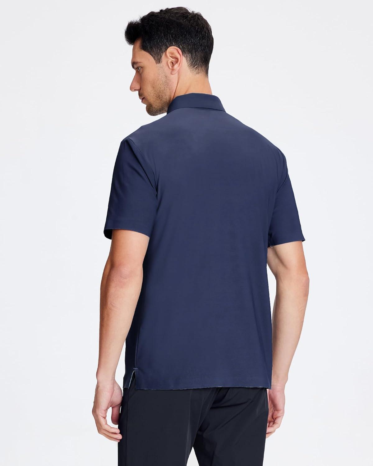 imageSAMERM Golf Shirts for Men Super Stretch Jacquard Dry Fit Golf Polo Moisture Wicking Short Sleeve Polo Shirts for MenNavy Seamless Polo