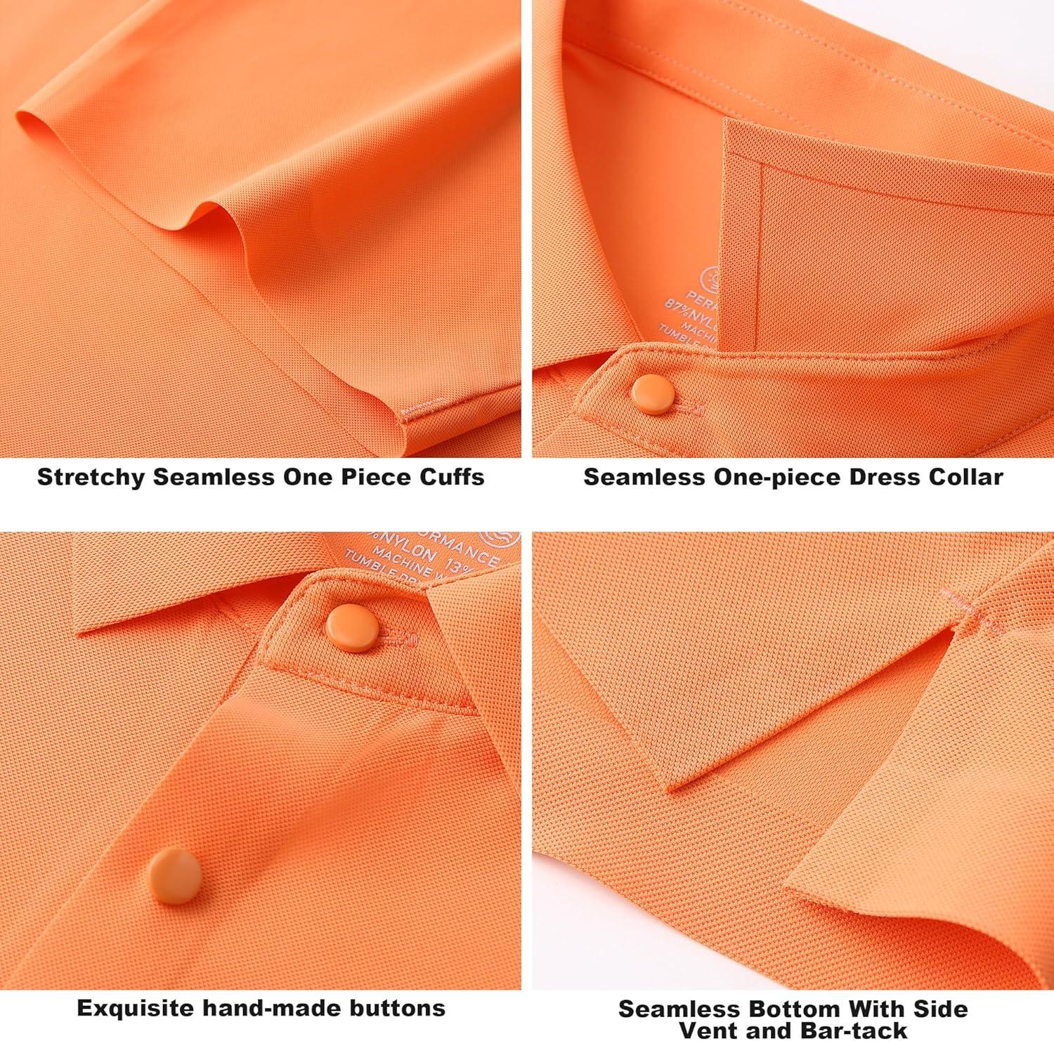 imageSAMERM Golf Shirts for Men Super Stretch Jacquard Dry Fit Golf Polo Moisture Wicking Short Sleeve Polo Shirts for MenOrange Seamless Polo