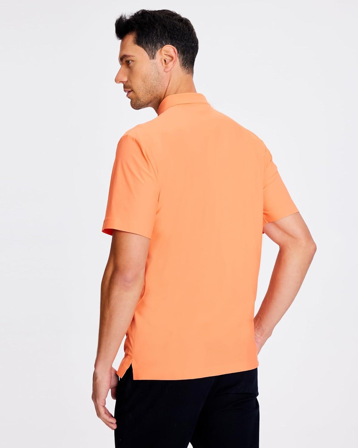 imageSAMERM Golf Shirts for Men Super Stretch Jacquard Dry Fit Golf Polo Moisture Wicking Short Sleeve Polo Shirts for MenOrange Seamless Polo