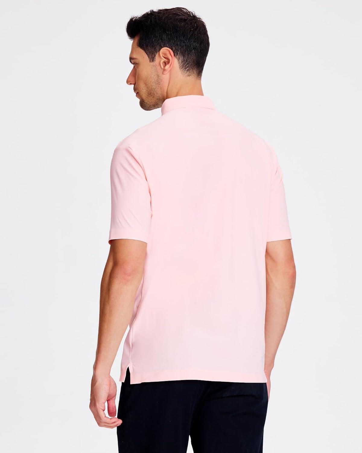 imageSAMERM Golf Shirts for Men Super Stretch Jacquard Dry Fit Golf Polo Moisture Wicking Short Sleeve Polo Shirts for MenPink Seamless Polo