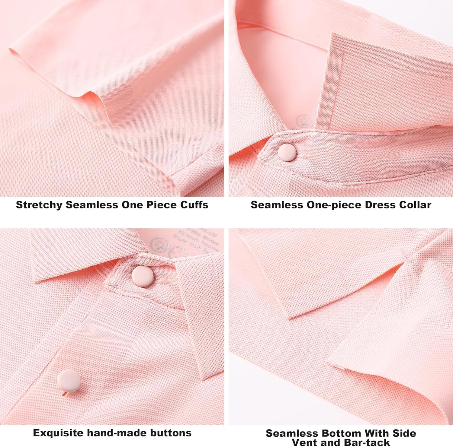 imageSAMERM Golf Shirts for Men Super Stretch Jacquard Dry Fit Golf Polo Moisture Wicking Short Sleeve Polo Shirts for MenPink Seamless Polo