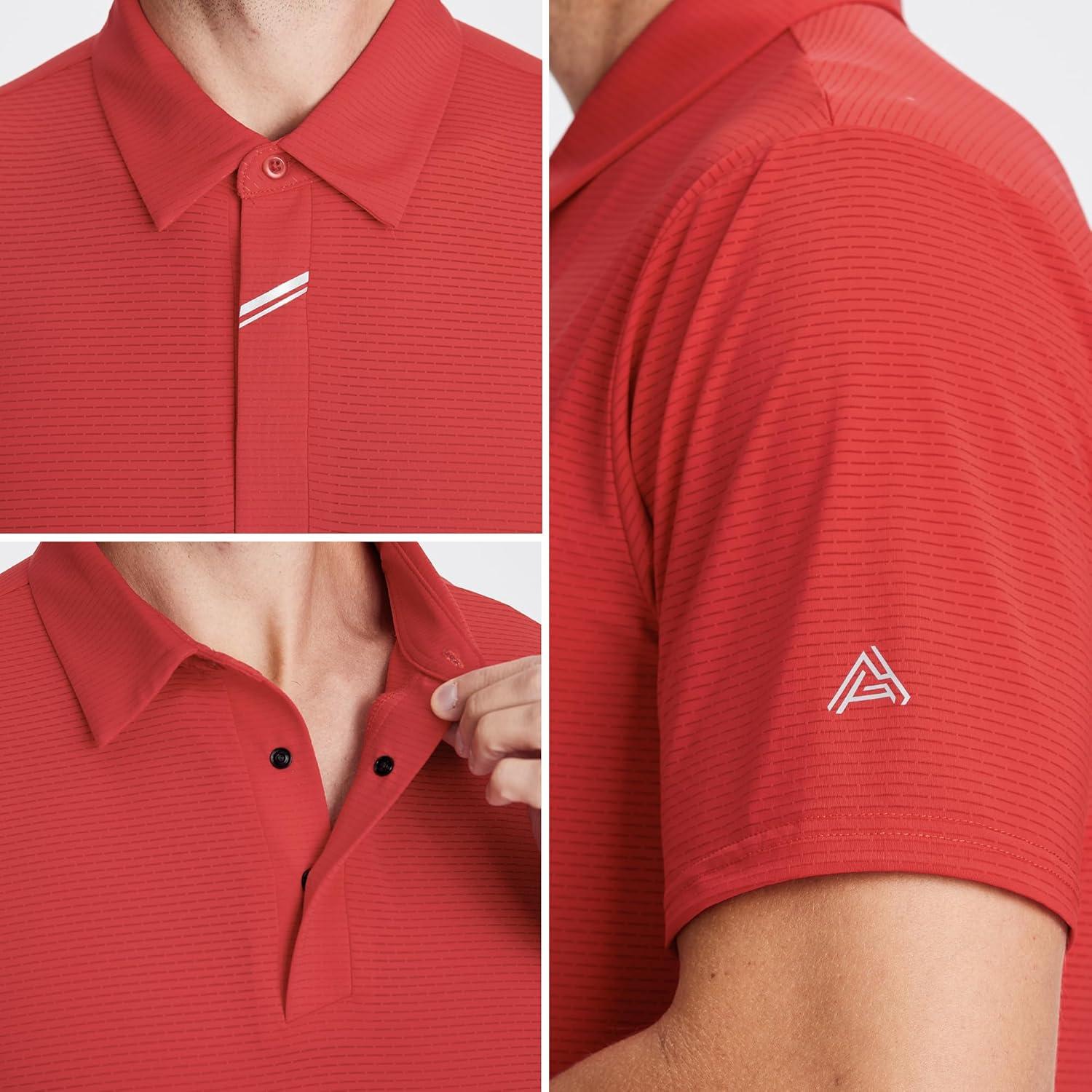 imageSAMERM Golf Shirts for Men Super Stretch Jacquard Dry Fit Golf Polo Moisture Wicking Short Sleeve Polo Shirts for MenRed Jacquard Golf Polo