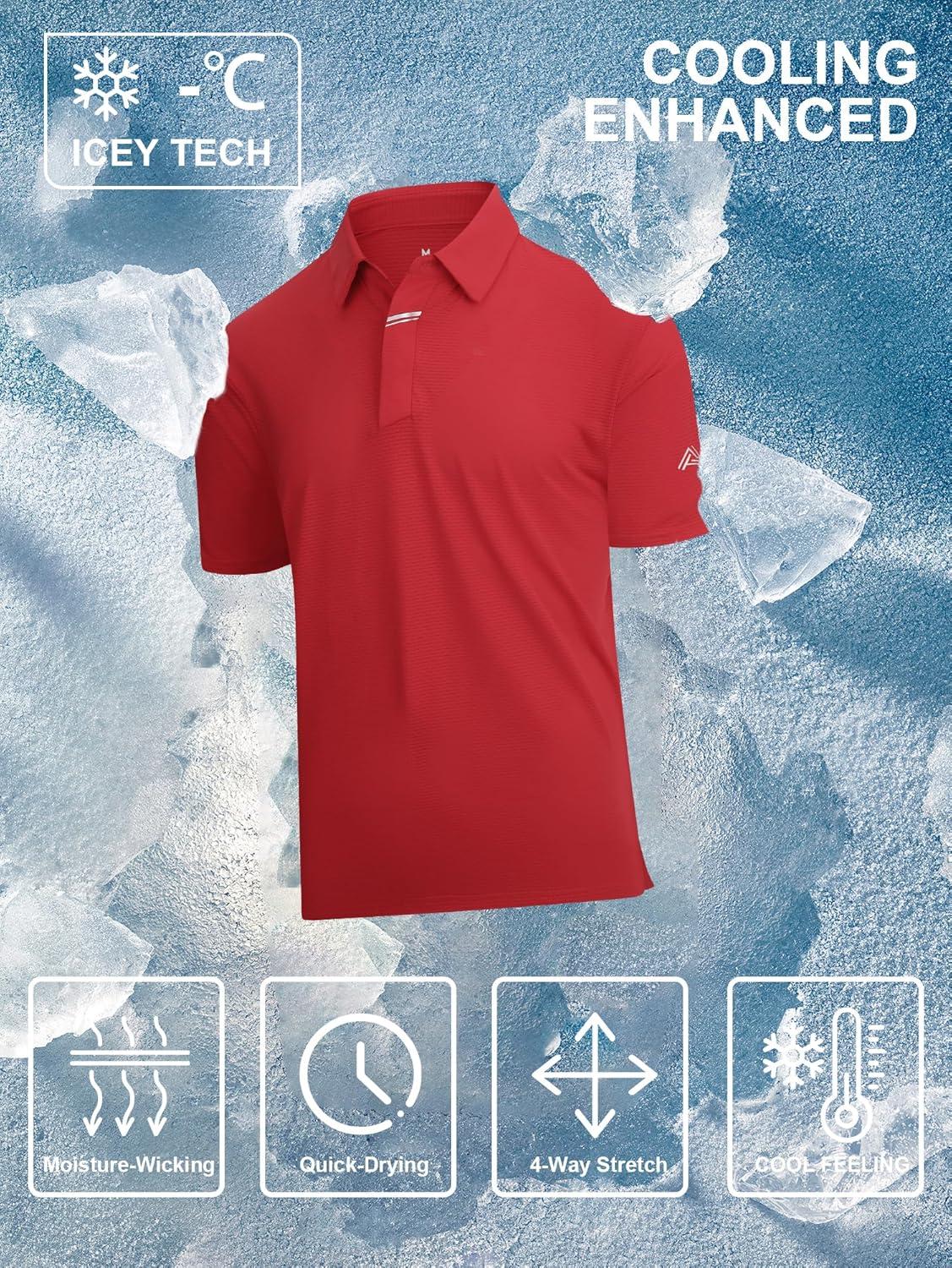 imageSAMERM Golf Shirts for Men Super Stretch Jacquard Dry Fit Golf Polo Moisture Wicking Short Sleeve Polo Shirts for MenRed Jacquard Golf Polo
