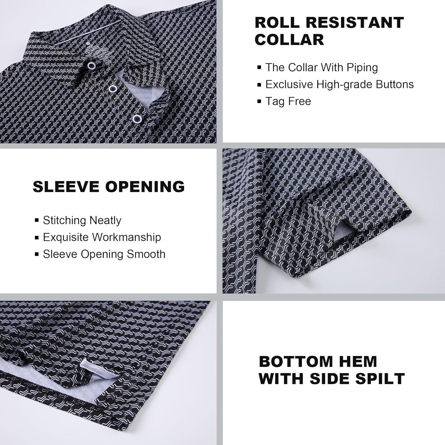 imageSAMERM Golf Shirts for Men Super Stretch Jacquard Dry Fit Golf Polo Moisture Wicking Short Sleeve Polo Shirts for MenWave Black Golf Shirt