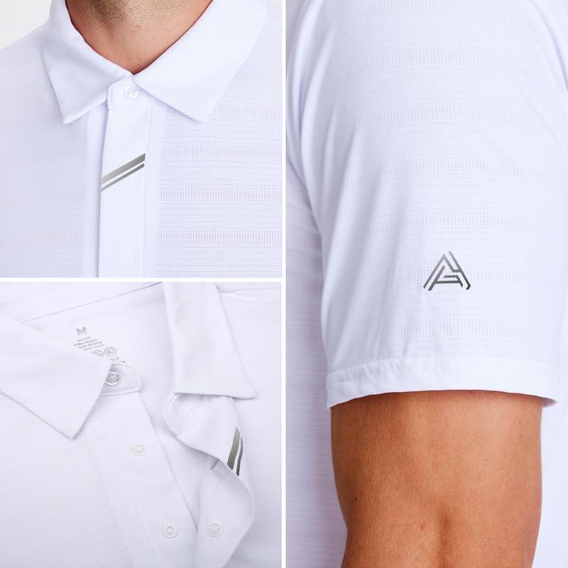 imageSAMERM Golf Shirts for Men Super Stretch Jacquard Dry Fit Golf Polo Moisture Wicking Short Sleeve Polo Shirts for MenWhite Jacquard Golf Polo
