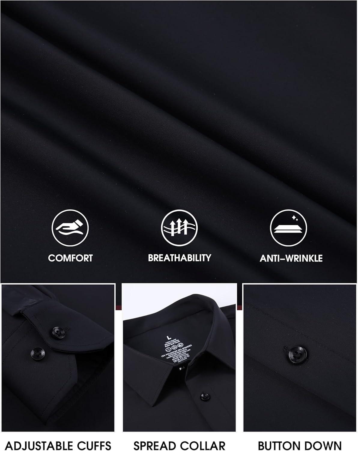 imageSAMERM Mens Dress Shirt Wrinkle Free Moisture Wicking 4Way High Stretch Super Soft Casual Button Down ShirtsBlack Long Sleeve Shirt
