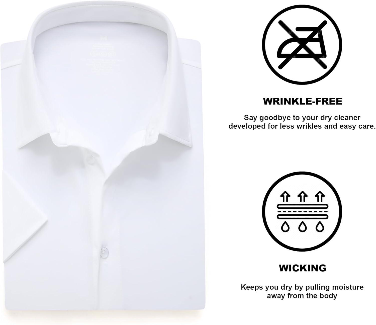 imageSAMERM Mens Dress Shirt Wrinkle Free Moisture Wicking 4Way High Stretch Super Soft Casual Button Down ShirtsWhite Long Sleeve Shirt