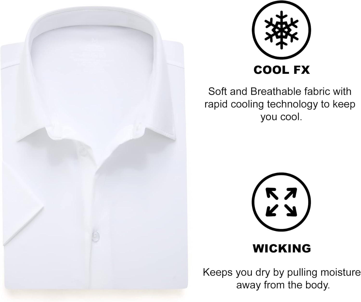 imageSAMERM Mens Dress Shirt Wrinkle Free Moisture Wicking 4Way High Stretch Super Soft Casual Button Down ShirtsWhite Short Sleeve Shirt