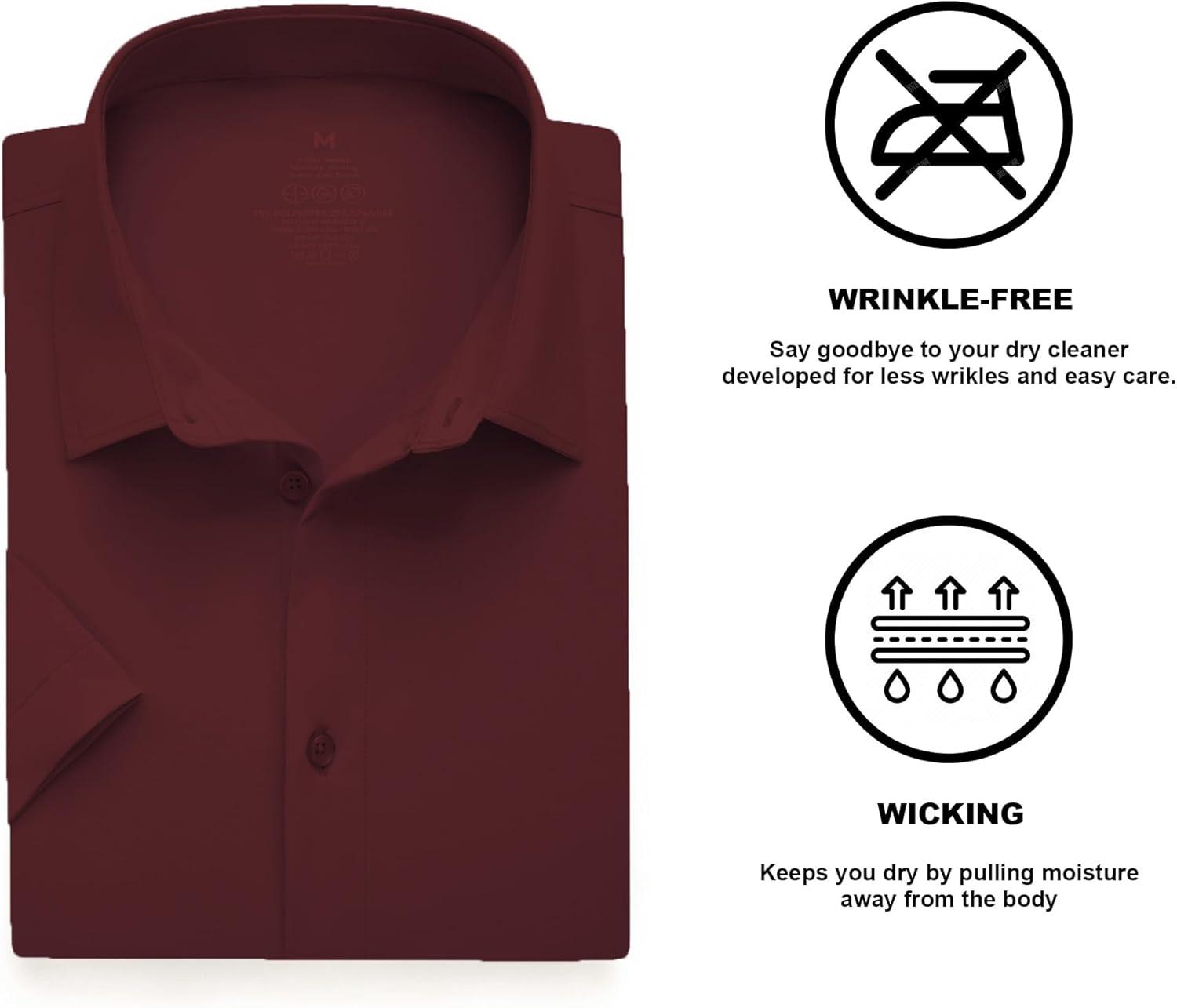 imageSAMERM Mens Dress Shirt Wrinkle Free Moisture Wicking 4Way High Stretch Super Soft Casual Button Down ShirtsWine Long Sleeve Shirt