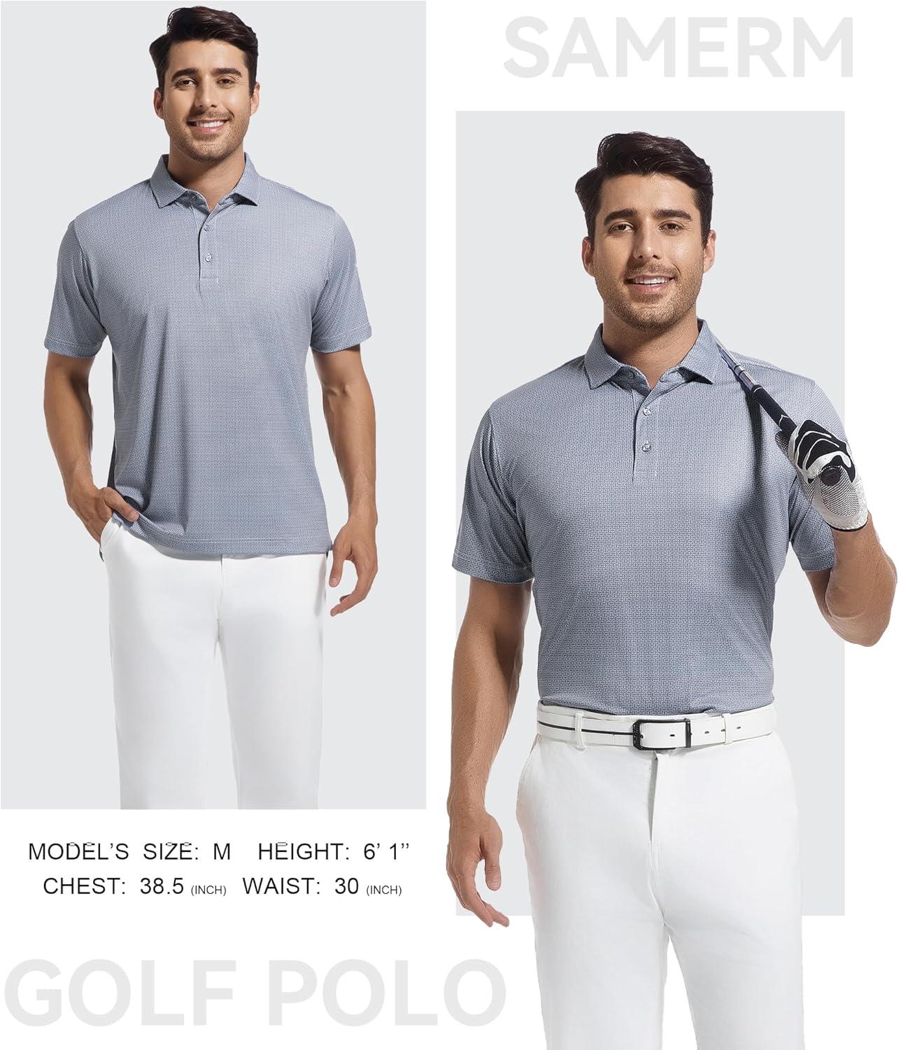 imageSAMERM Mens Golf Shirts Short Sleeve Dry Fit Performance Moisture Wicking Print Sport Polo Shirts for Men CasualBlack Dots Golf Shirt