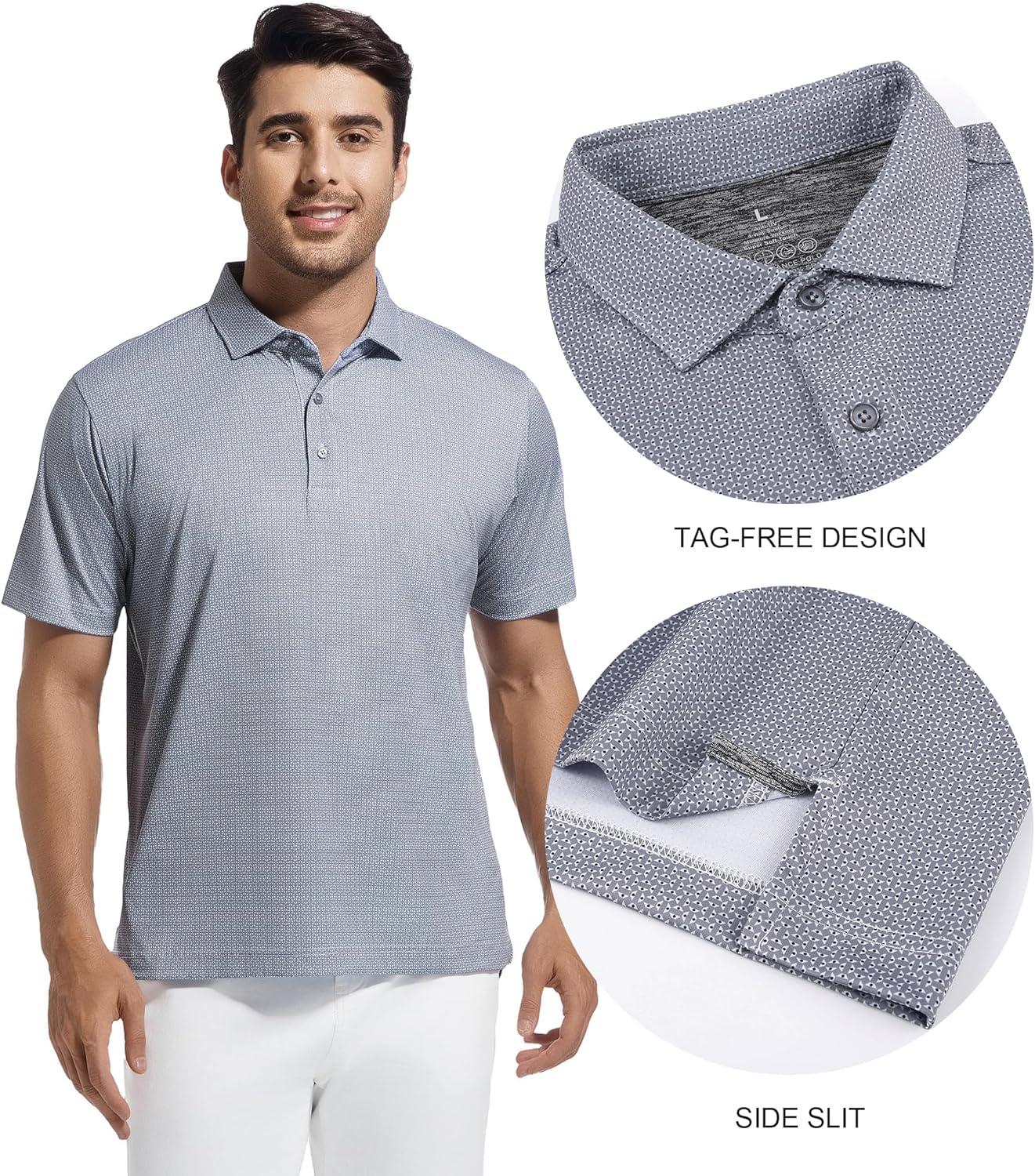 imageSAMERM Mens Golf Shirts Short Sleeve Dry Fit Performance Moisture Wicking Print Sport Polo Shirts for Men CasualBlack Dots Golf Shirt