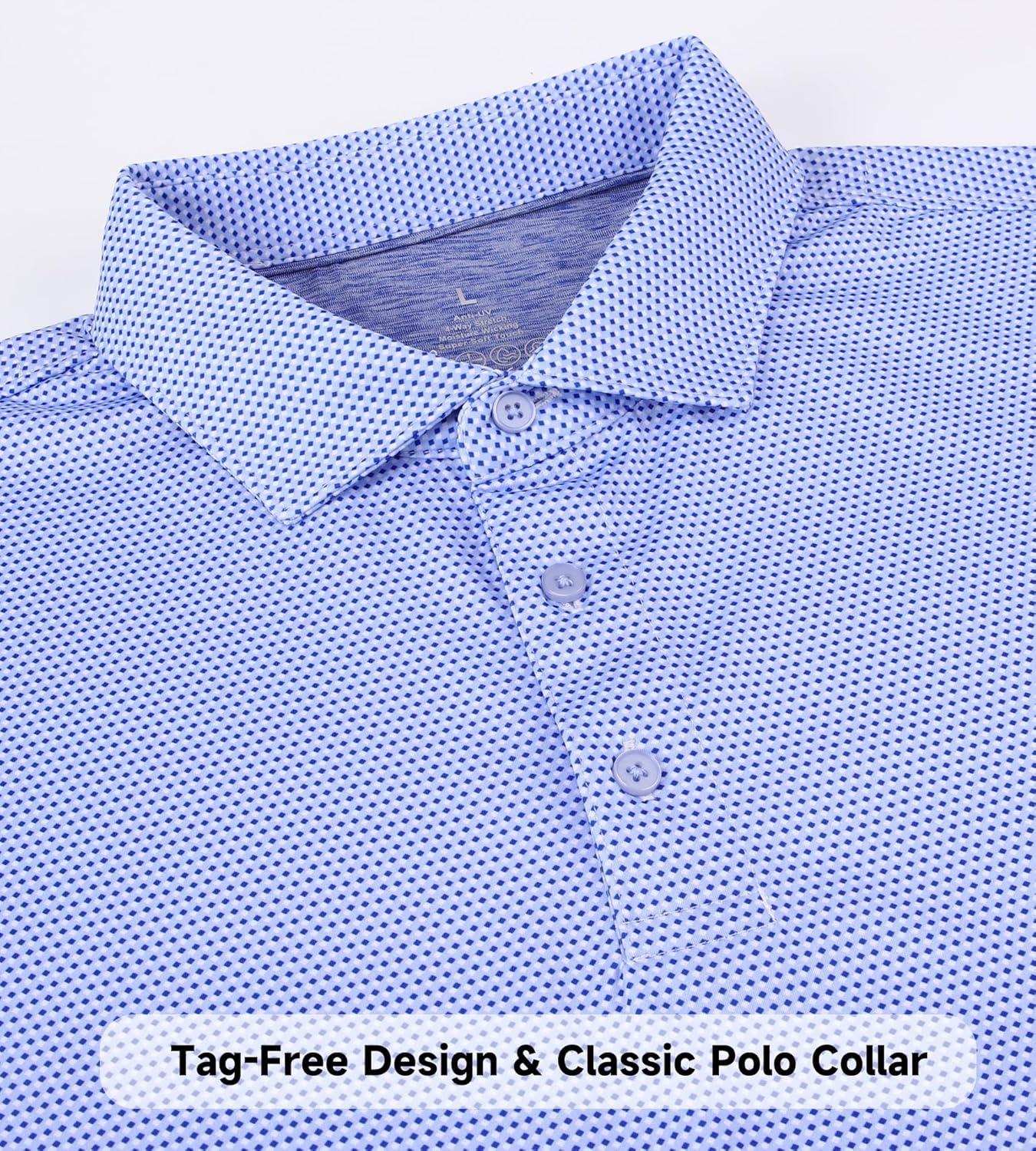 imageSAMERM Mens Golf Shirts Short Sleeve Dry Fit Performance Moisture Wicking Print Sport Polo Shirts for Men CasualBlue White Square Golf Shirt