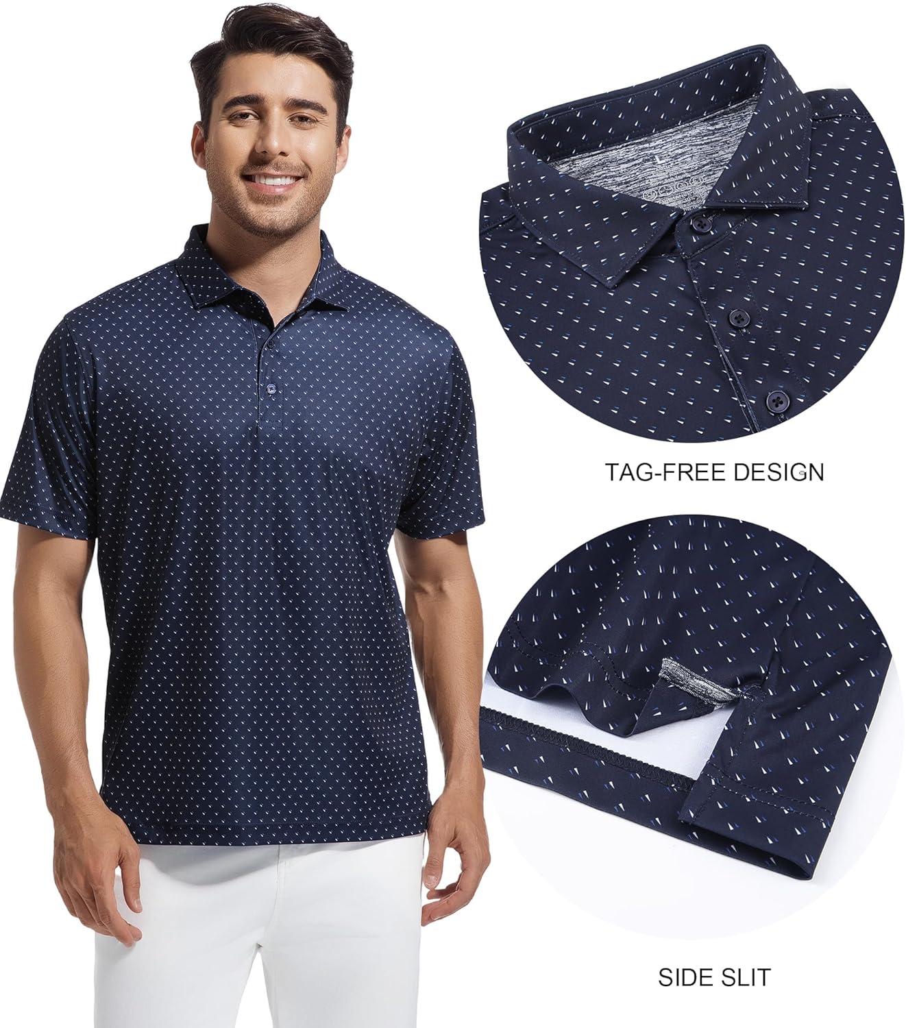 imageSAMERM Mens Golf Shirts Short Sleeve Dry Fit Performance Moisture Wicking Print Sport Polo Shirts for Men CasualNavy Sail Golf Shirt