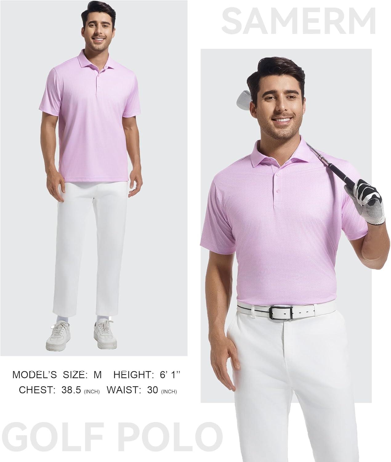 imageSAMERM Mens Golf Shirts Short Sleeve Dry Fit Performance Moisture Wicking Print Sport Polo Shirts for Men CasualPink Dots Golf Shirt