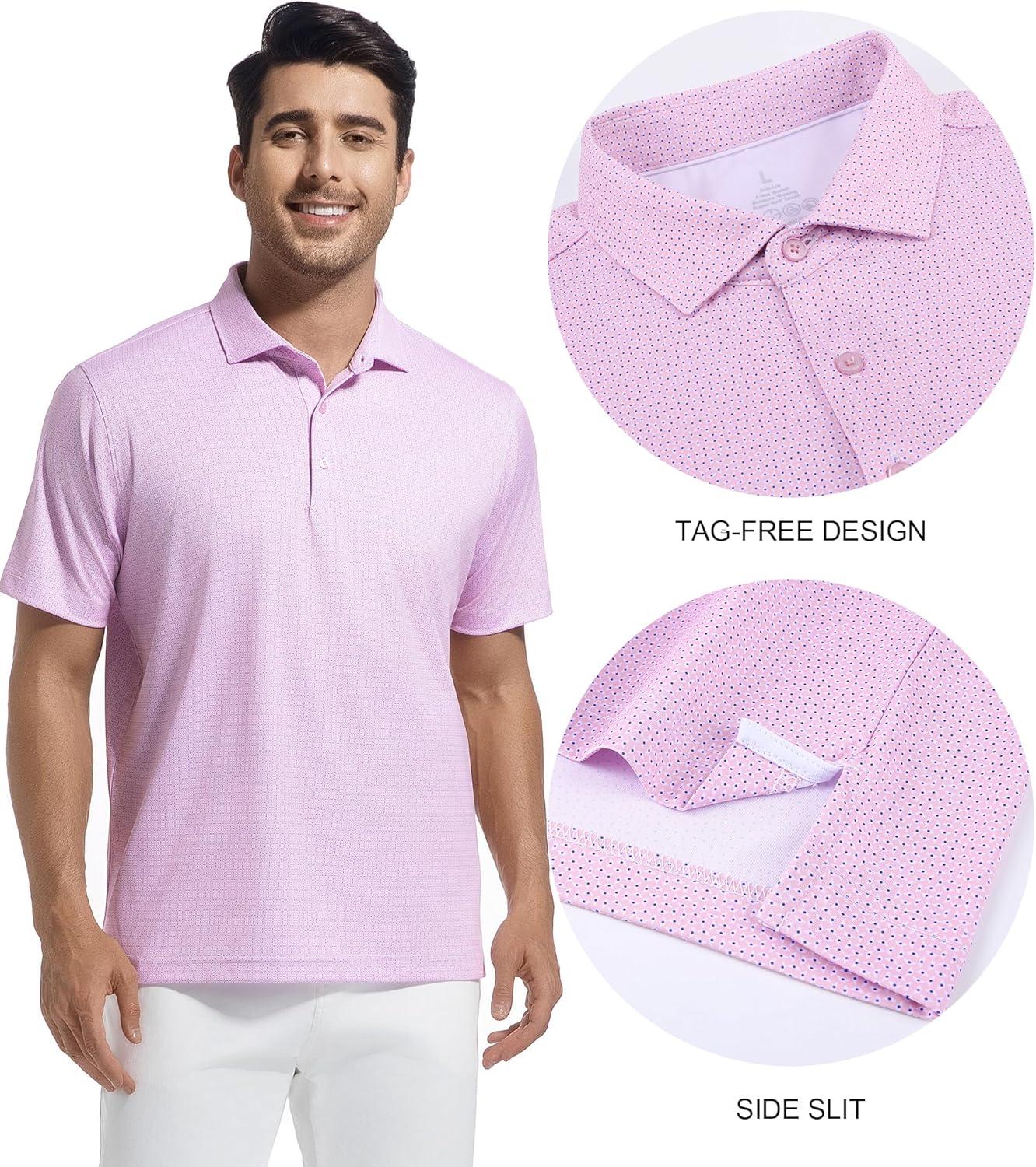 imageSAMERM Mens Golf Shirts Short Sleeve Dry Fit Performance Moisture Wicking Print Sport Polo Shirts for Men CasualPink Dots Golf Shirt