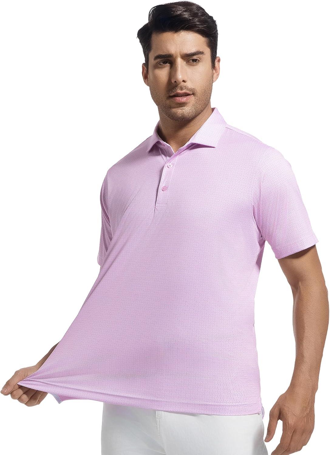 imageSAMERM Mens Golf Shirts Short Sleeve Dry Fit Performance Moisture Wicking Print Sport Polo Shirts for Men CasualPink Dots Golf Shirt