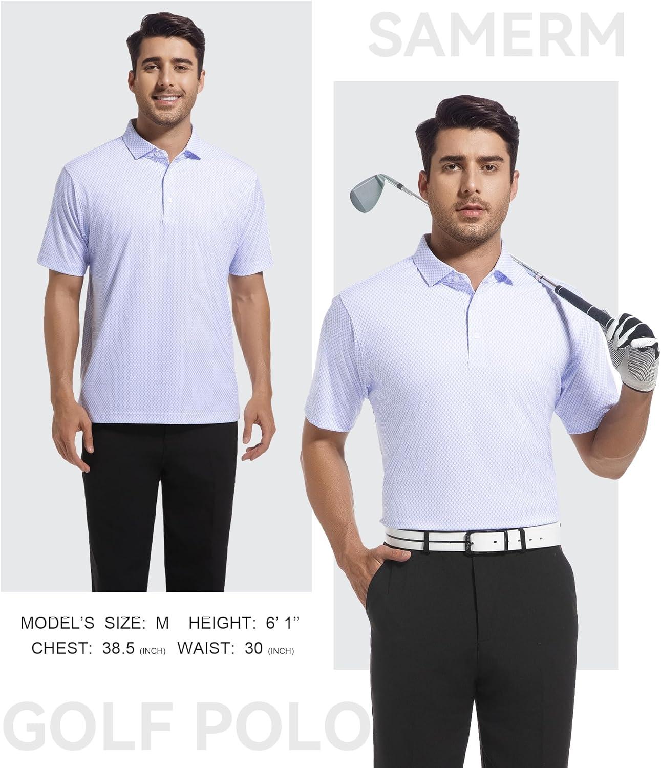 imageSAMERM Mens Golf Shirts Short Sleeve Dry Fit Performance Moisture Wicking Print Sport Polo Shirts for Men CasualWhite Circle Golf Shirt