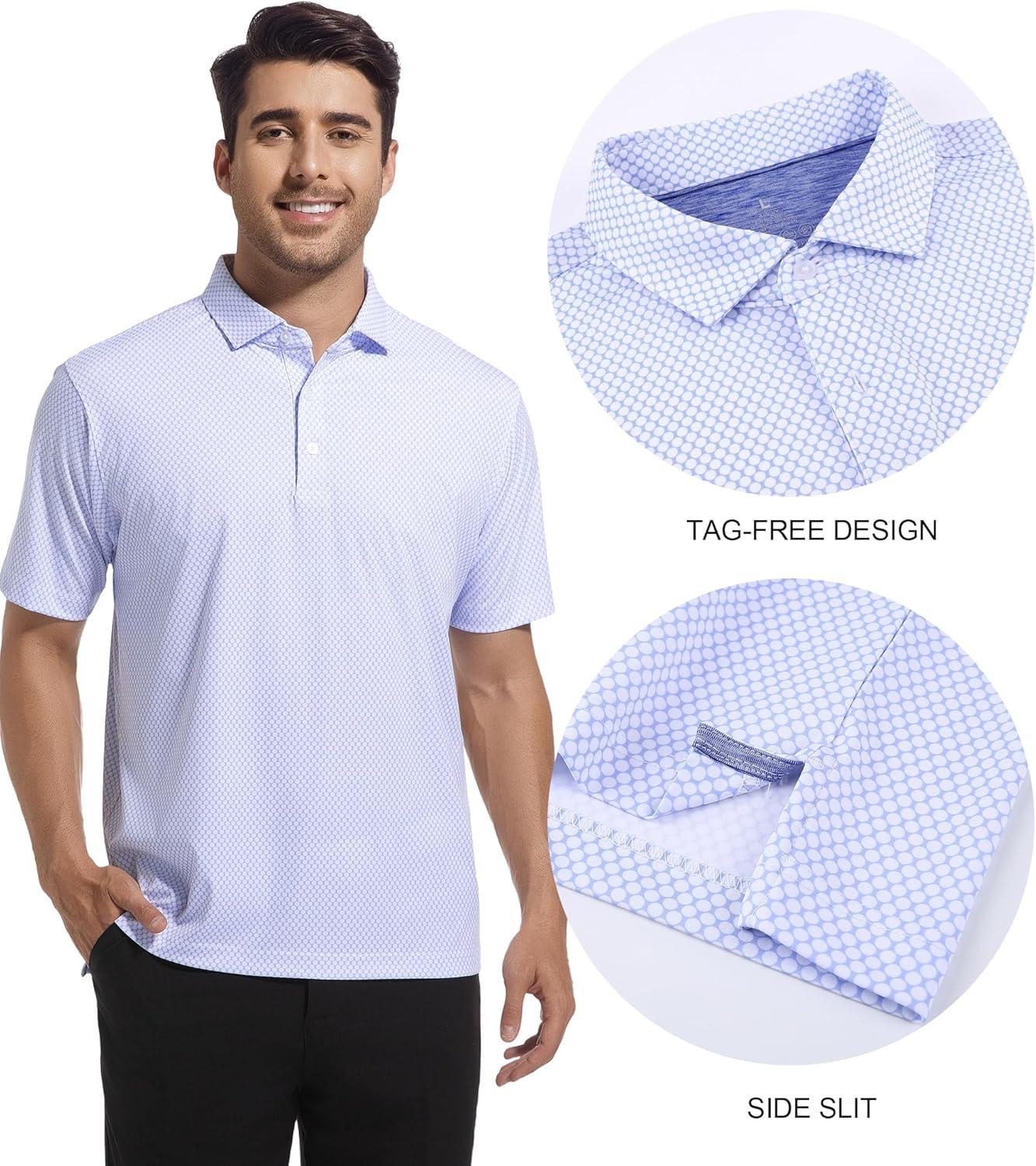 imageSAMERM Mens Golf Shirts Short Sleeve Dry Fit Performance Moisture Wicking Print Sport Polo Shirts for Men CasualWhite Circle Golf Shirt