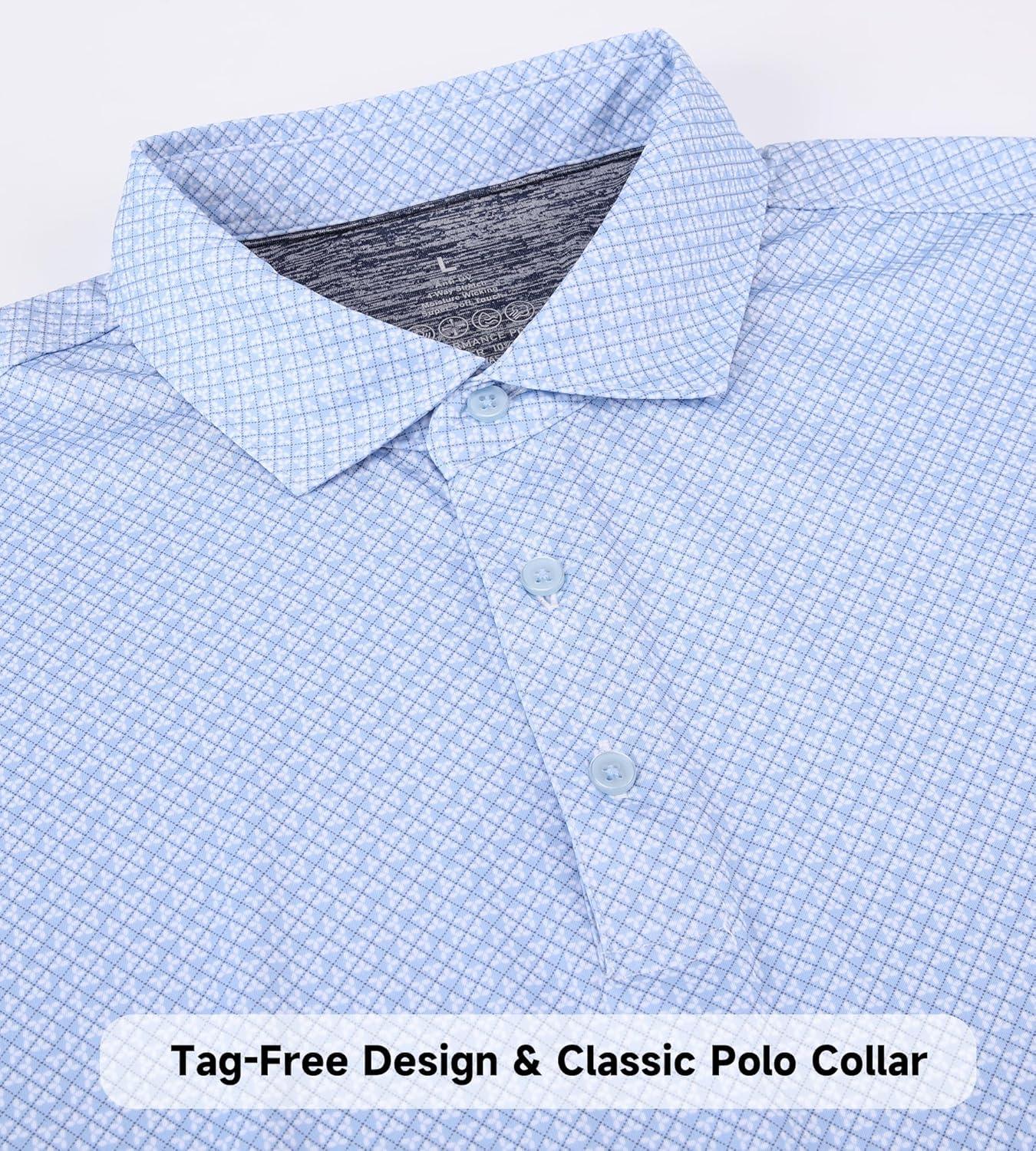 imageSAMERM Mens Golf Shirts Short Sleeve Dry Fit Performance Moisture Wicking Print Sport Polo Shirts for Men CasualWhite Clover Golf Shirt