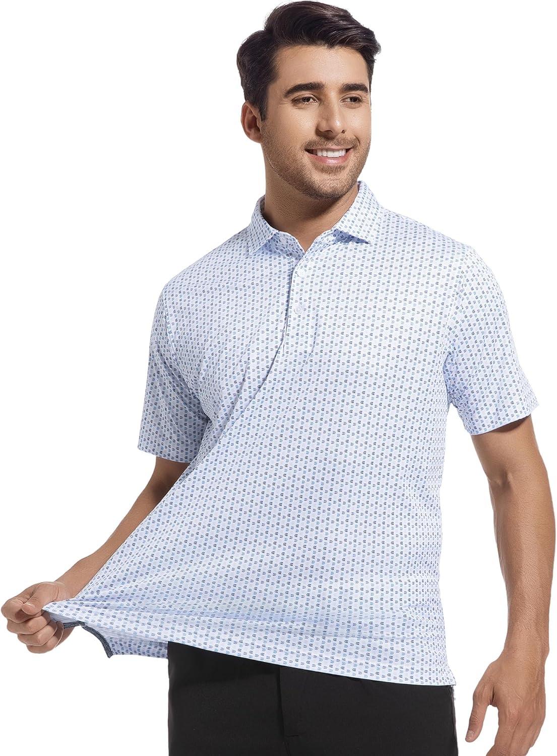 imageSAMERM Mens Golf Shirts Short Sleeve Dry Fit Performance Moisture Wicking Print Sport Polo Shirts for Men CasualWhite U Golf Shirt