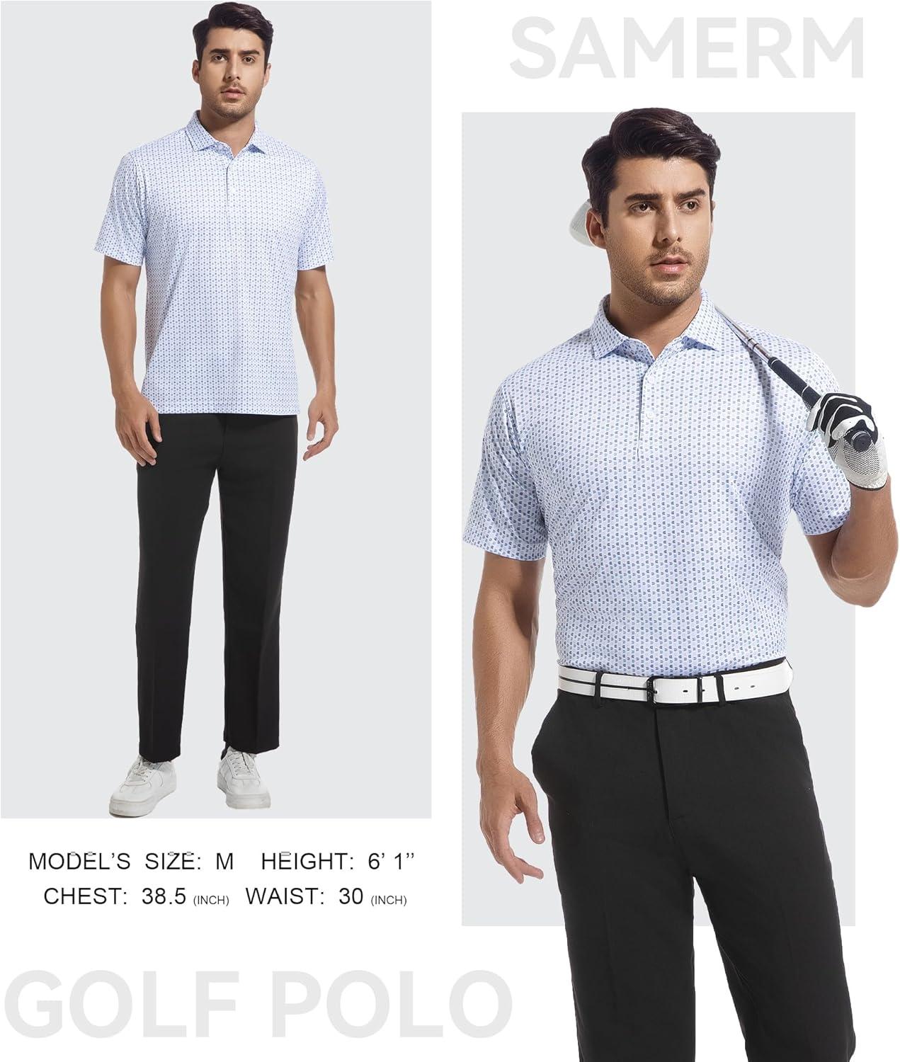 imageSAMERM Mens Golf Shirts Short Sleeve Dry Fit Performance Moisture Wicking Print Sport Polo Shirts for Men CasualWhite U Golf Shirt