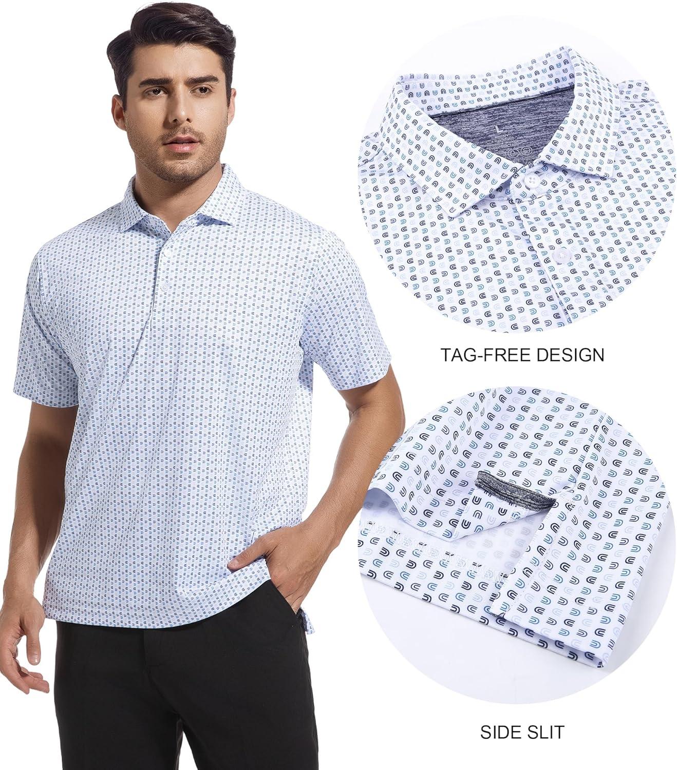 imageSAMERM Mens Golf Shirts Short Sleeve Dry Fit Performance Moisture Wicking Print Sport Polo Shirts for Men CasualWhite U Golf Shirt