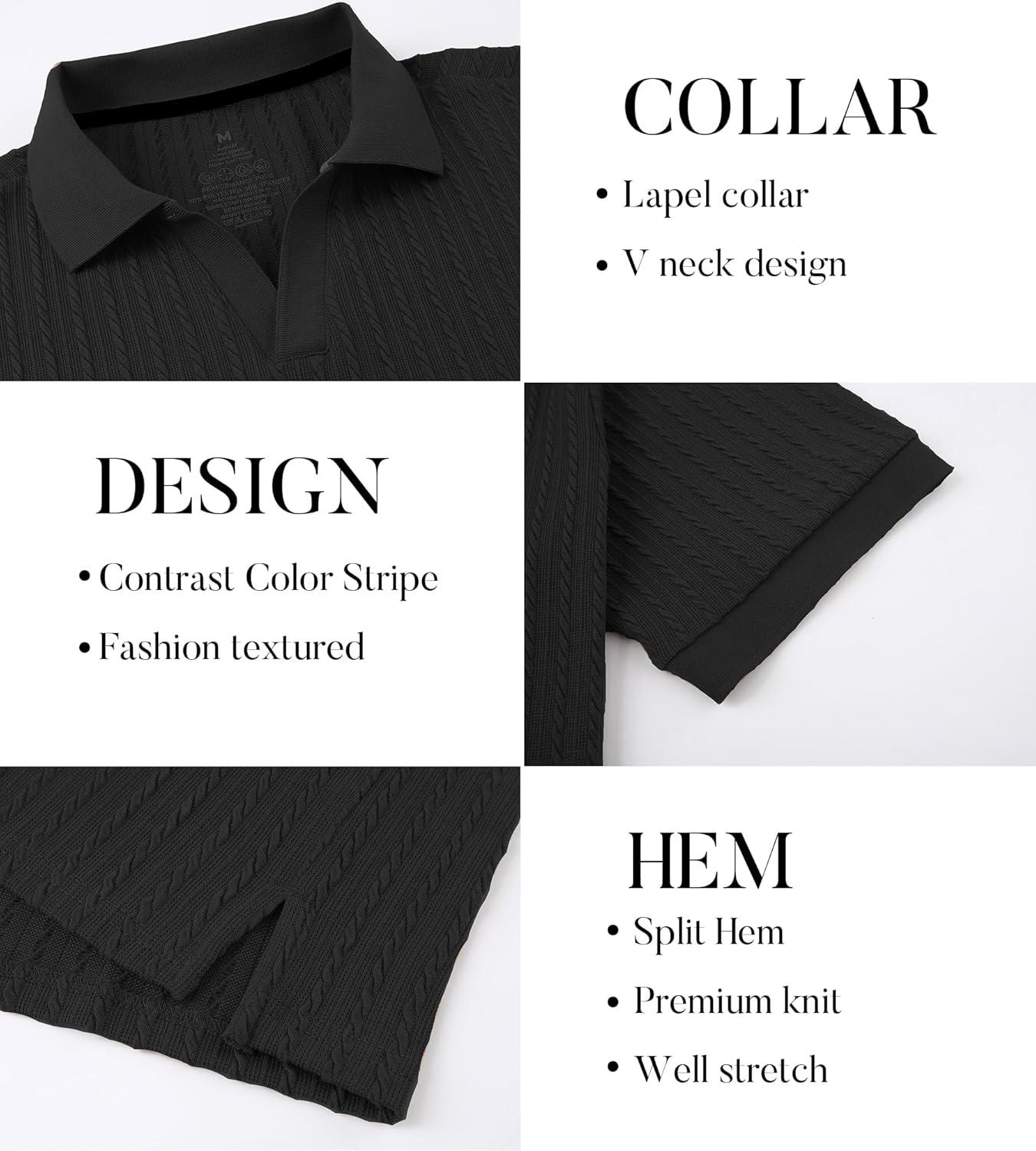 imageSAMERM Mens Knit Polo Shirts Short Sleeve Textured Casual Polo Shirt Fashion Stylish Lightweight Breathable T Shirt for MenBlack