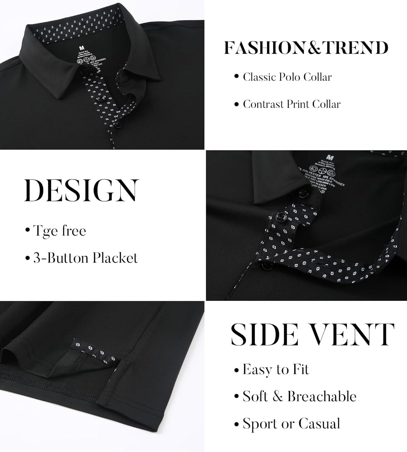 imageSAMERM Mens Long Sleeve Golf Shirts Casual Polo Shirts for Men Performance Collar Shirts Workwear OfficeMens Polo Black
