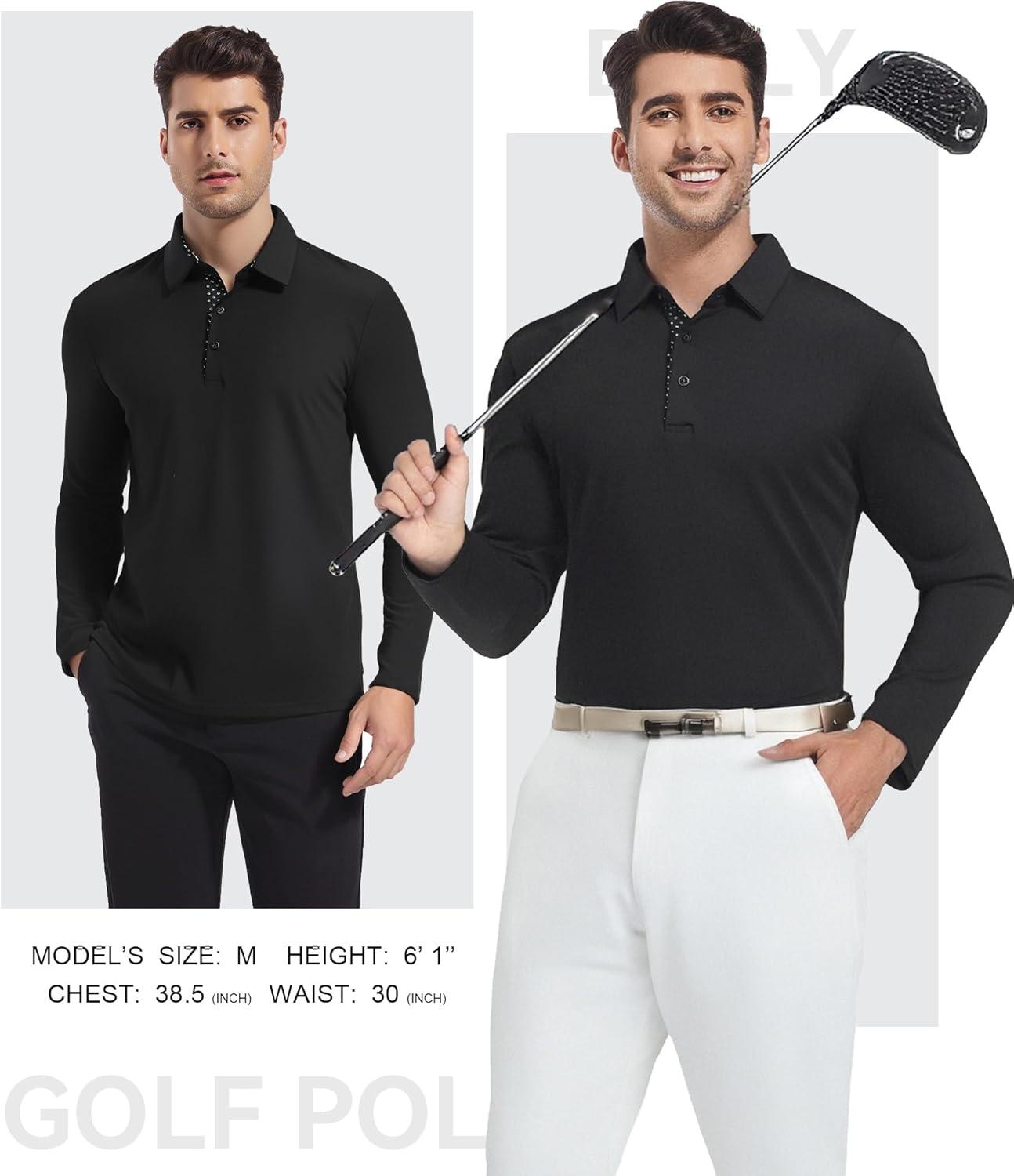 imageSAMERM Mens Long Sleeve Golf Shirts Casual Polo Shirts for Men Performance Collar Shirts Workwear OfficeMens Polo Black