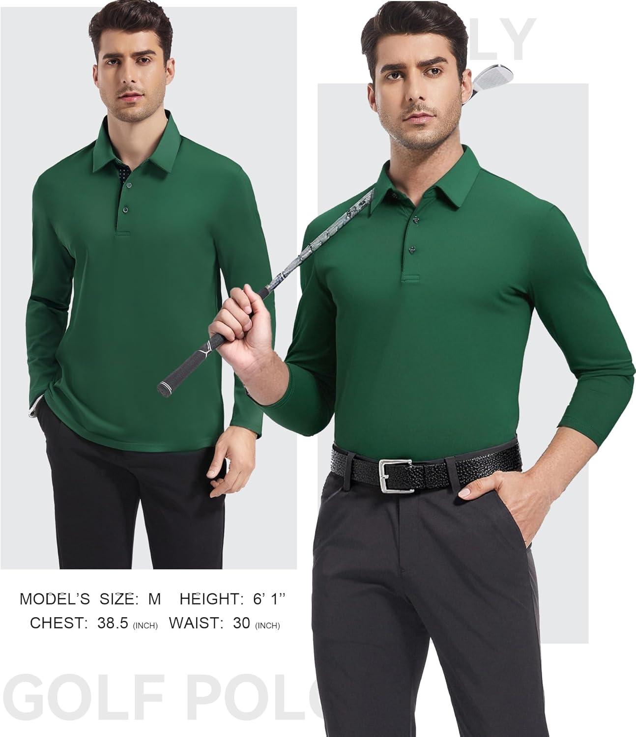 imageSAMERM Mens Long Sleeve Golf Shirts Casual Polo Shirts for Men Performance Collar Shirts Workwear OfficeMens Polo Green