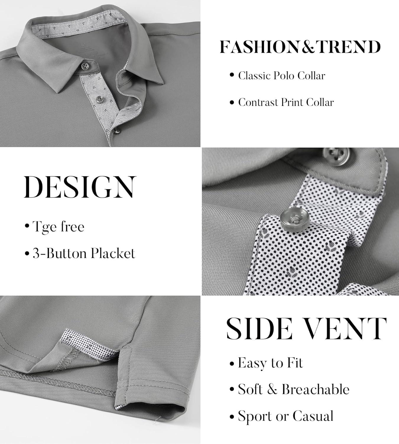 imageSAMERM Mens Long Sleeve Golf Shirts Casual Polo Shirts for Men Performance Collar Shirts Workwear OfficeMens Polo Grey