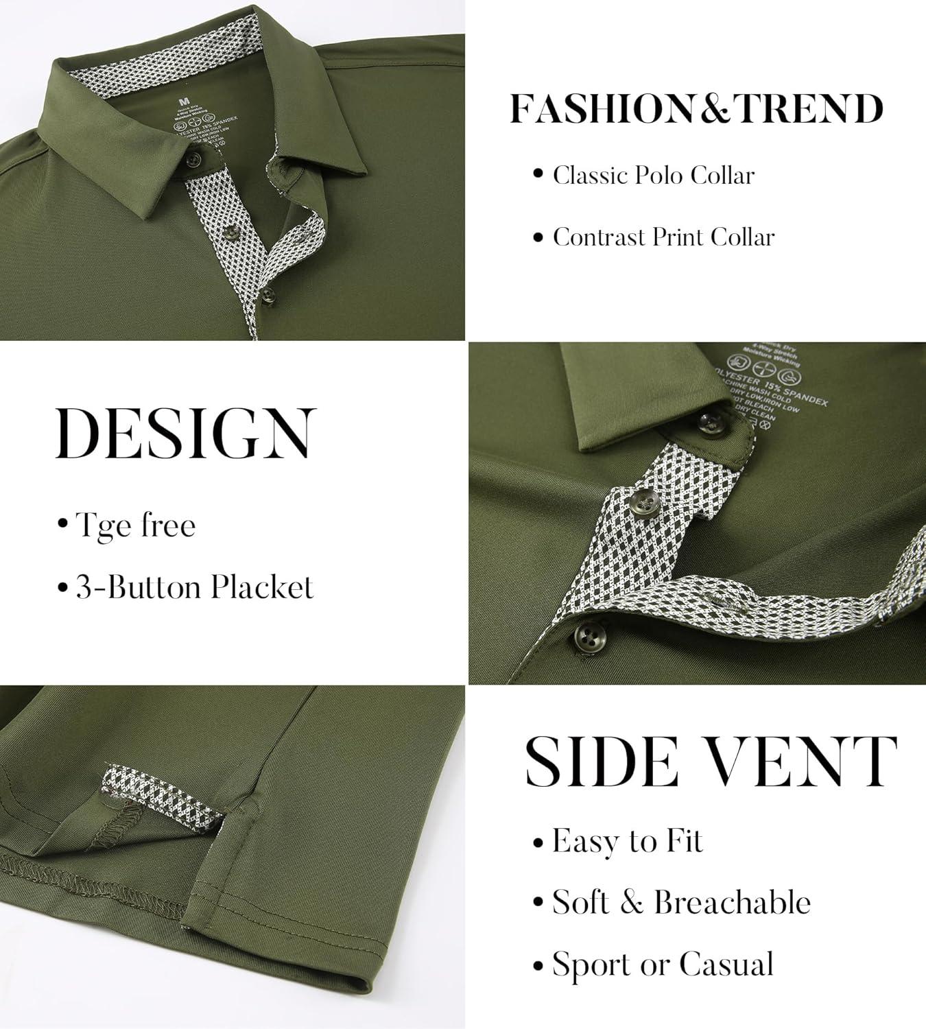 imageSAMERM Mens Long Sleeve Golf Shirts Casual Polo Shirts for Men Performance Collar Shirts Workwear OfficeMens Polo Olive Green