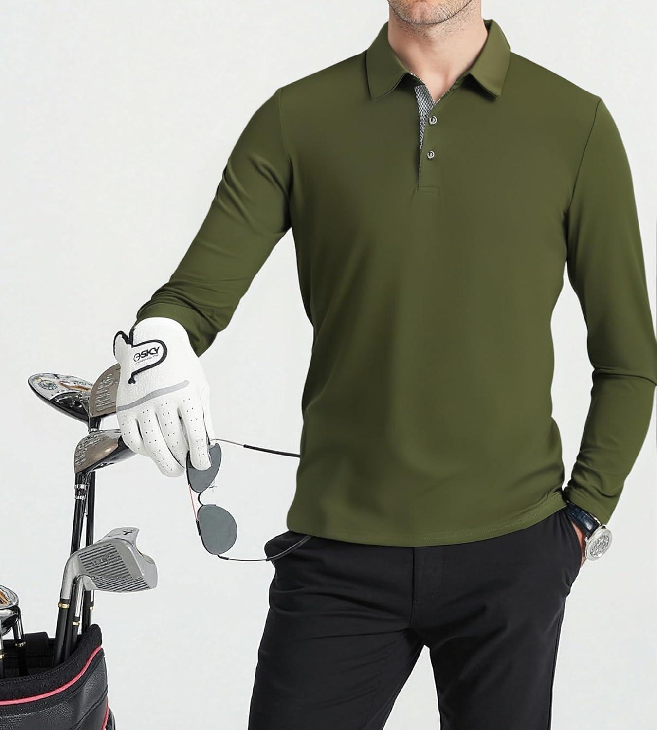 imageSAMERM Mens Long Sleeve Golf Shirts Casual Polo Shirts for Men Performance Collar Shirts Workwear OfficeMens Polo Olive Green