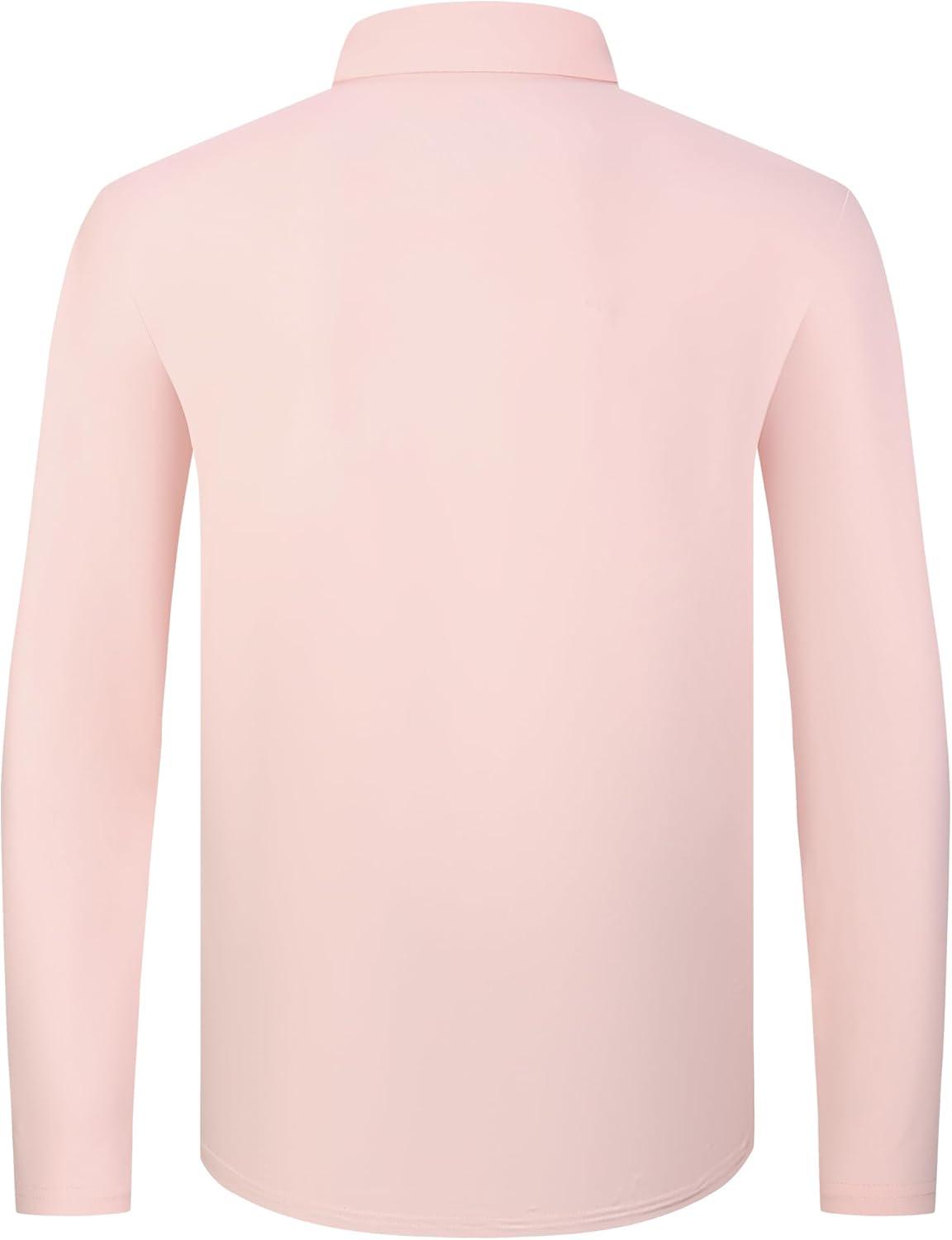 imageSAMERM Mens Long Sleeve Golf Shirts Casual Polo Shirts for Men Performance Collar Shirts Workwear OfficeMens Polo Pink