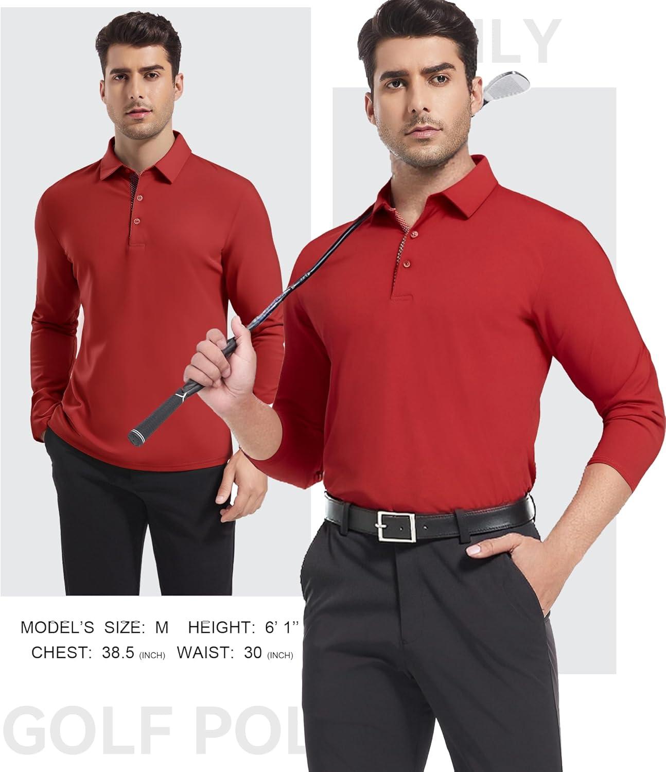 imageSAMERM Mens Long Sleeve Golf Shirts Casual Polo Shirts for Men Performance Collar Shirts Workwear OfficeMens Polo Red