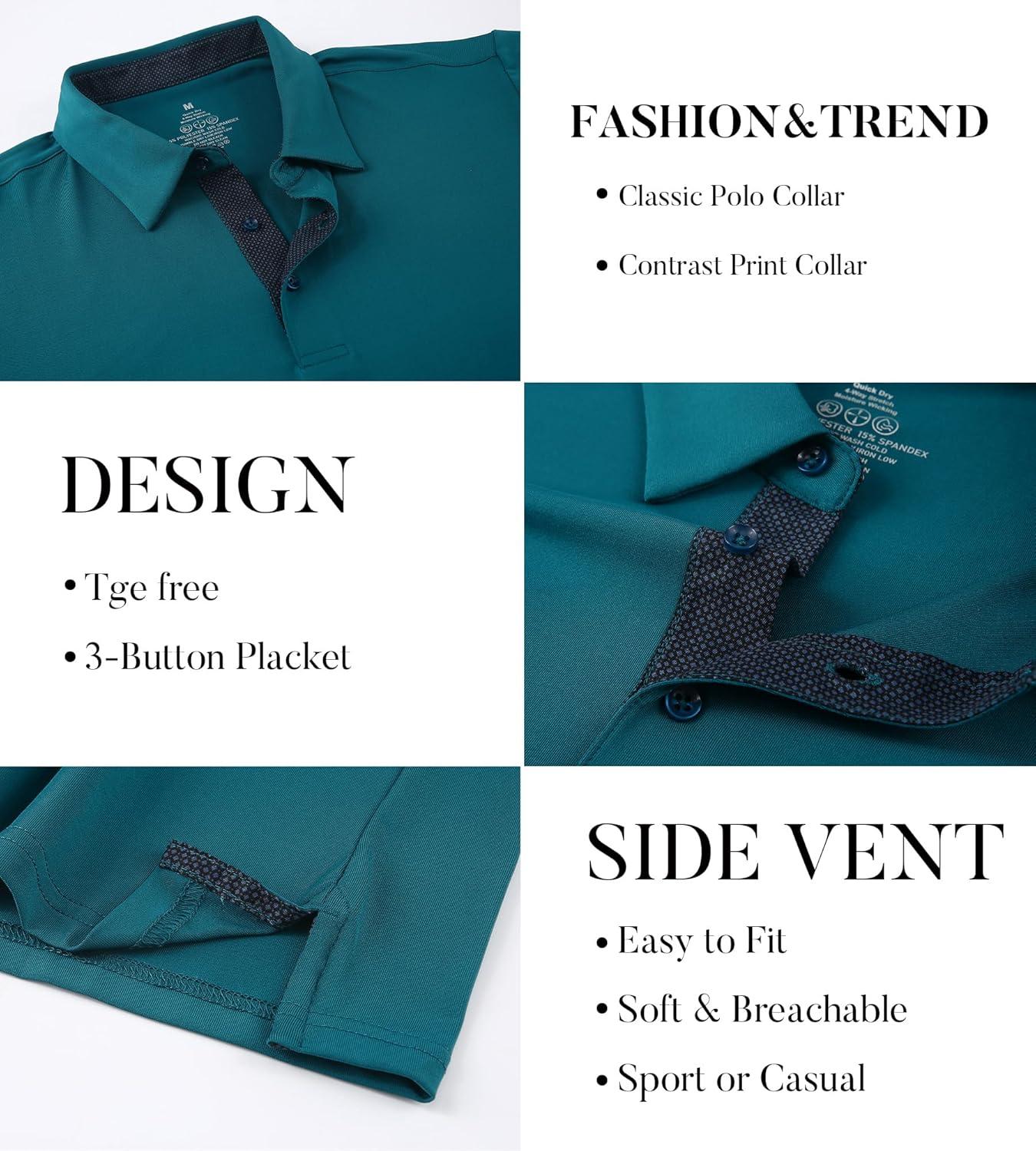 imageSAMERM Mens Long Sleeve Golf Shirts Casual Polo Shirts for Men Performance Collar Shirts Workwear OfficeMens Polo Teal