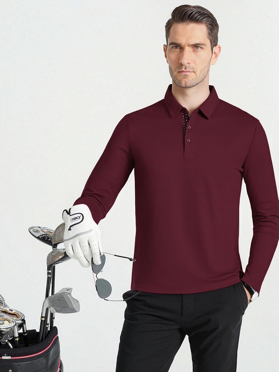 imageSAMERM Mens Long Sleeve Golf Shirts Casual Polo Shirts for Men Performance Collar Shirts Workwear OfficeMens Polo Wine Red